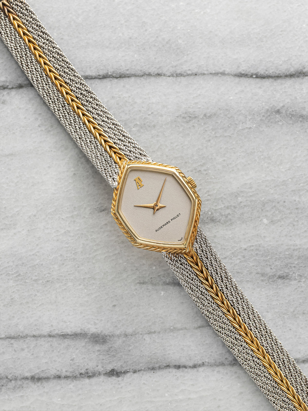 Vintage 1970s Audemars Piguet Ladies Cocktail 18K Two-Tone Gold Silver Dial 21mm