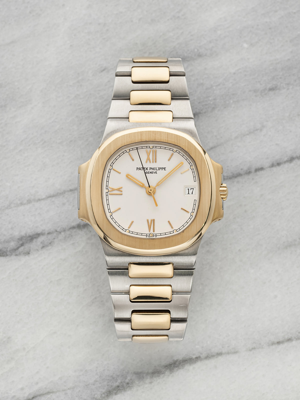 Vintage 1980s Patek Philippe Nautilus 3800/1AJ Two Tone White Roman Auto 37.5mm