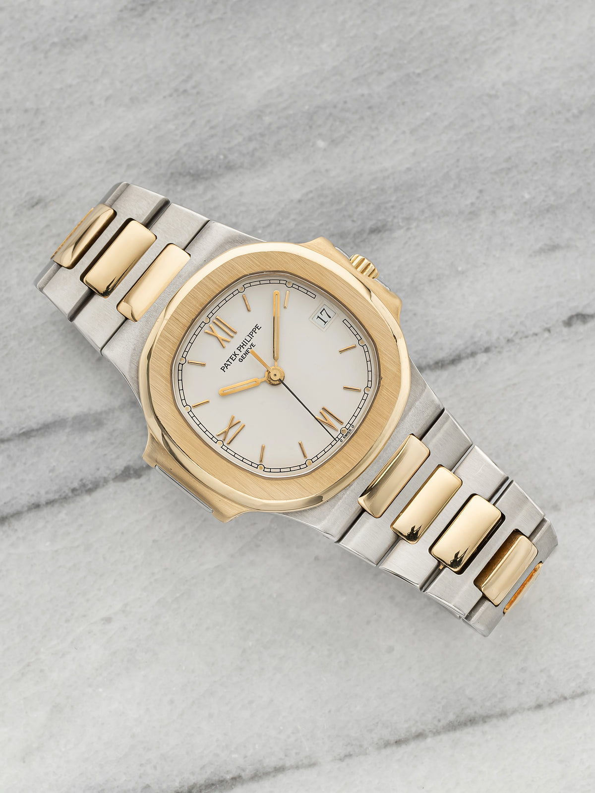 Vintage 1980s Patek Philippe Nautilus 3800/1AJ Two Tone White Roman Auto 37.5mm