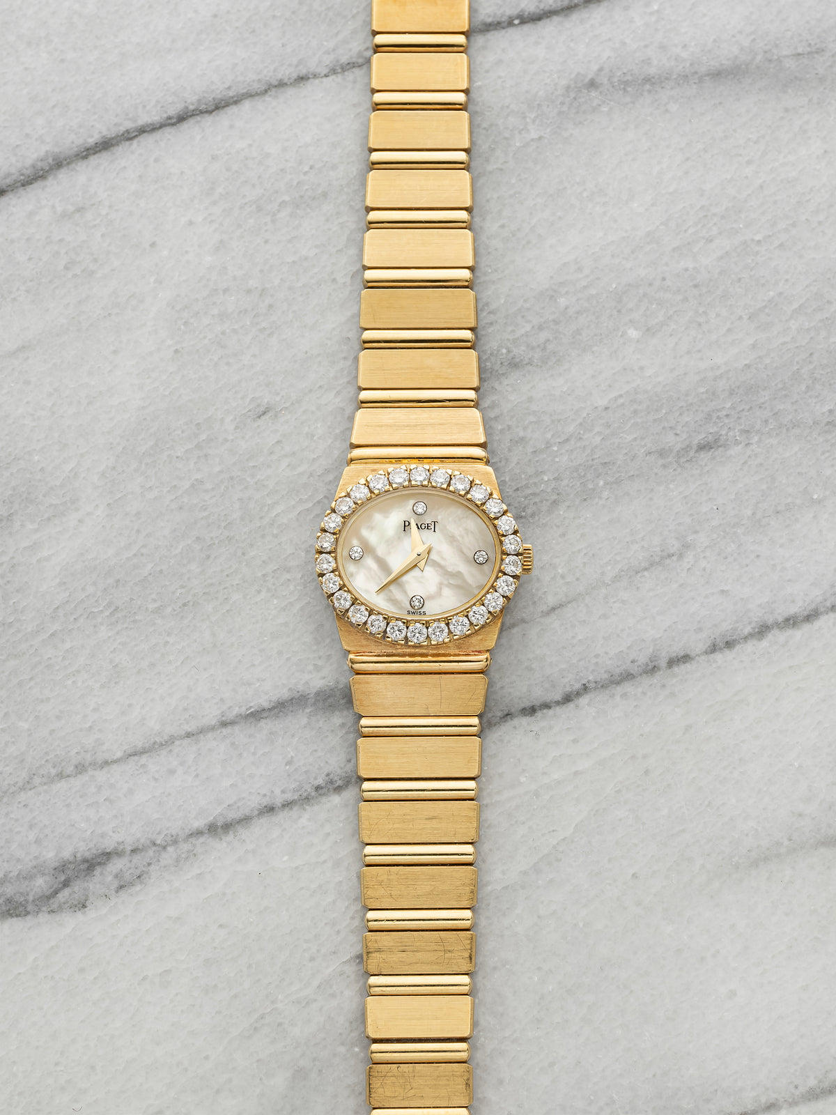 Vintage 1980s Piaget Lady Polo 8306C701 18K YG MOP Diamond Dial Quartz 22mm