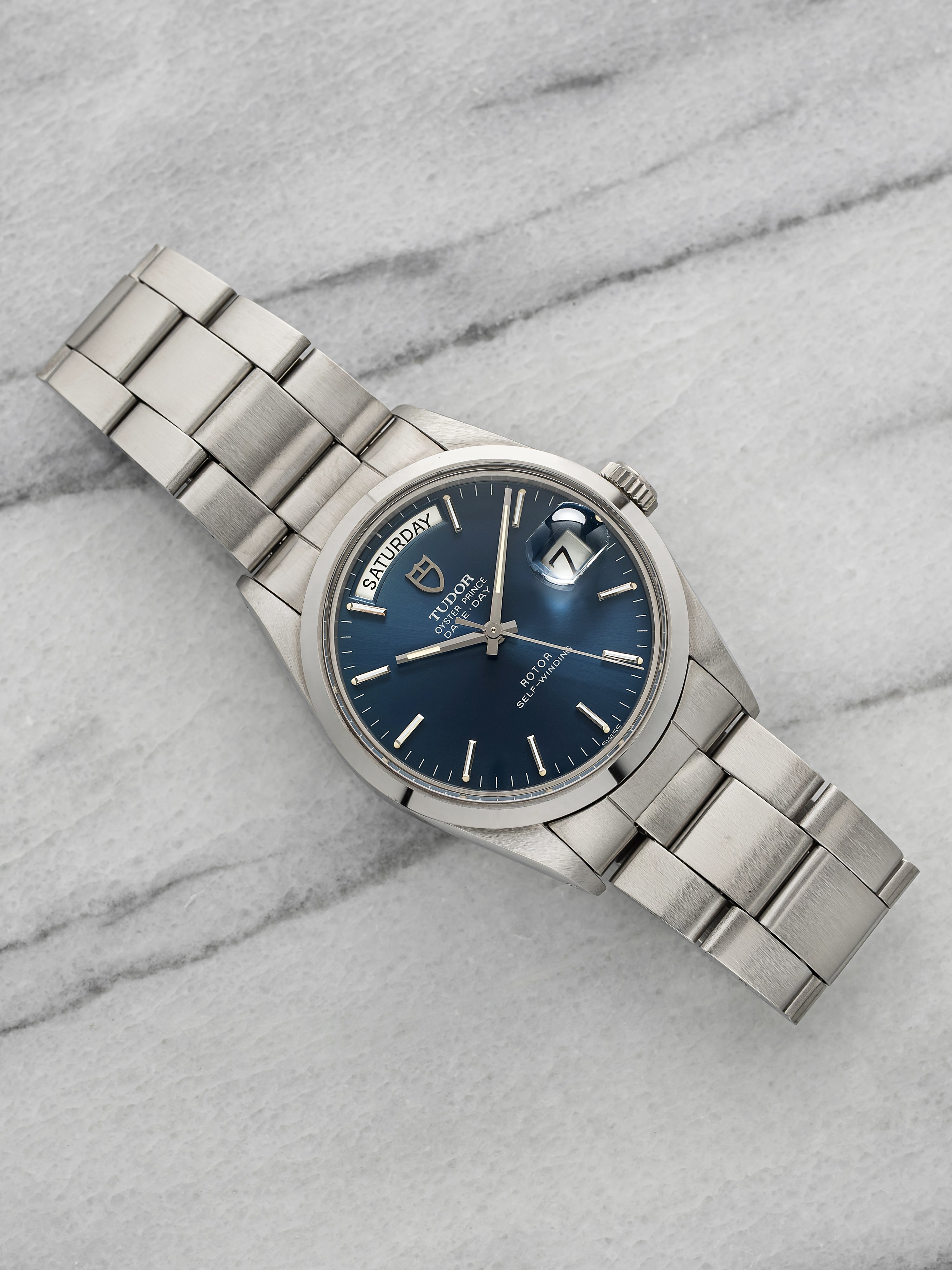1982 Tudor Prince Date-Day 94500 Stainless Steel Blue Sunburst Dial Auto 36mm