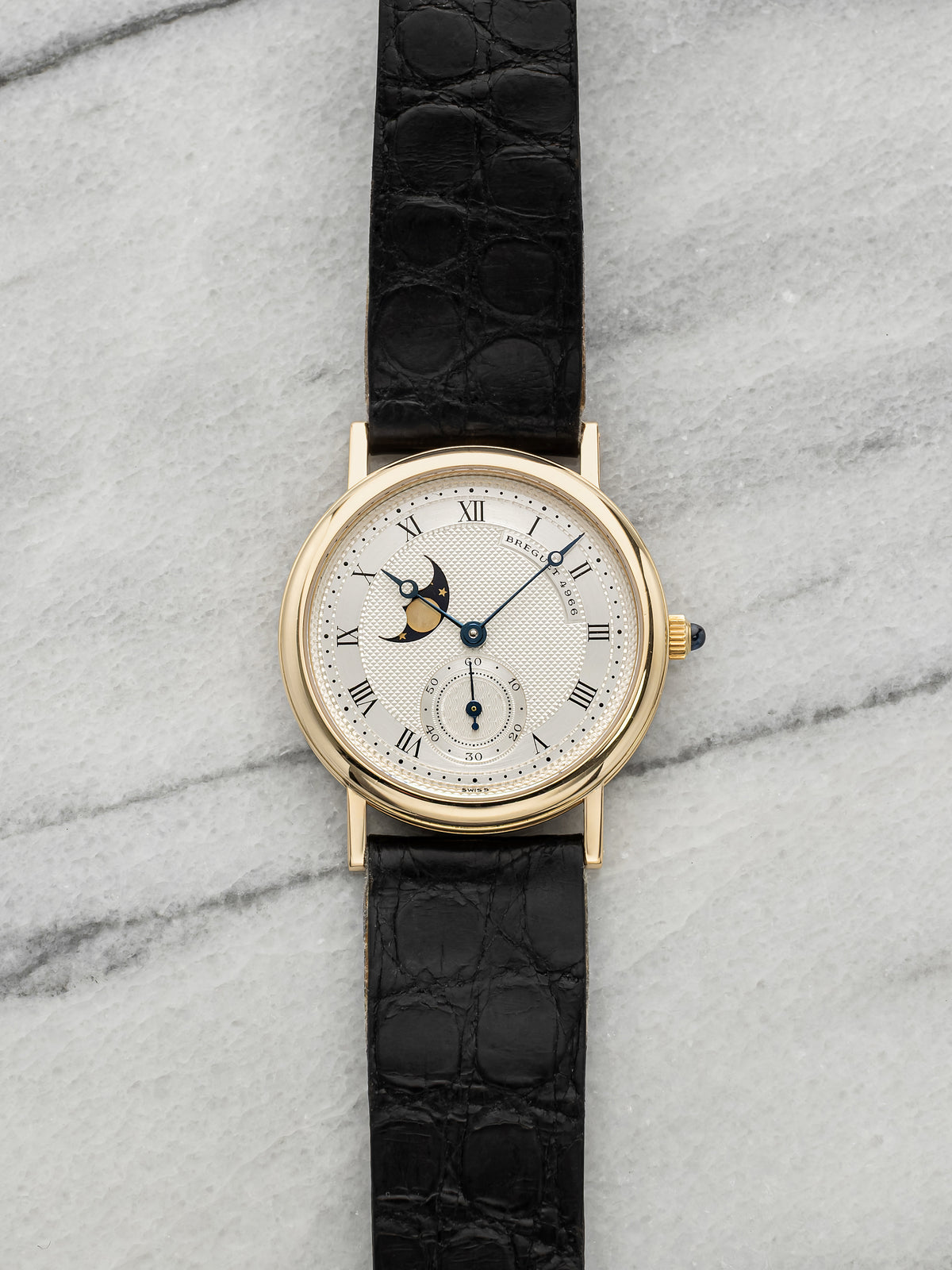 Vintage 1990s Breguet Classique Moonphase 3300 18K YG Silver Dial Manual 33mm