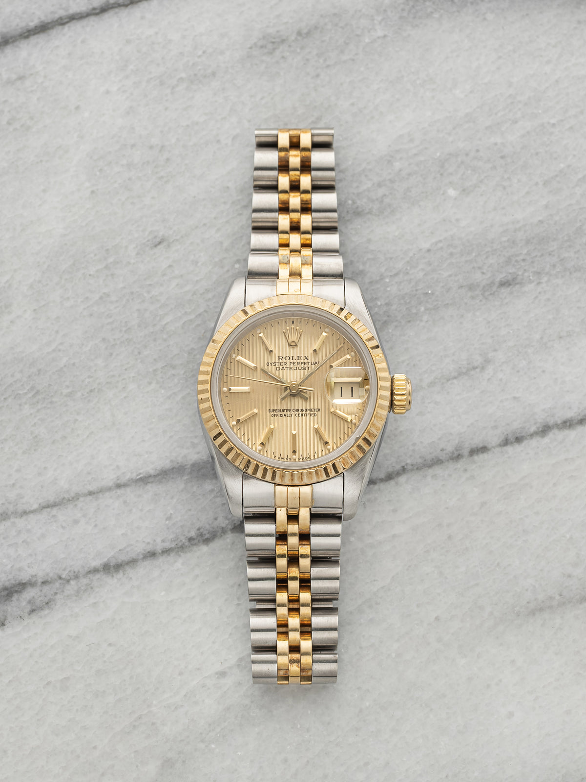 Vintage 1989 Rolex Lady Datejust 69173 Two-Tone Champagne Tapestry Auto 26mm