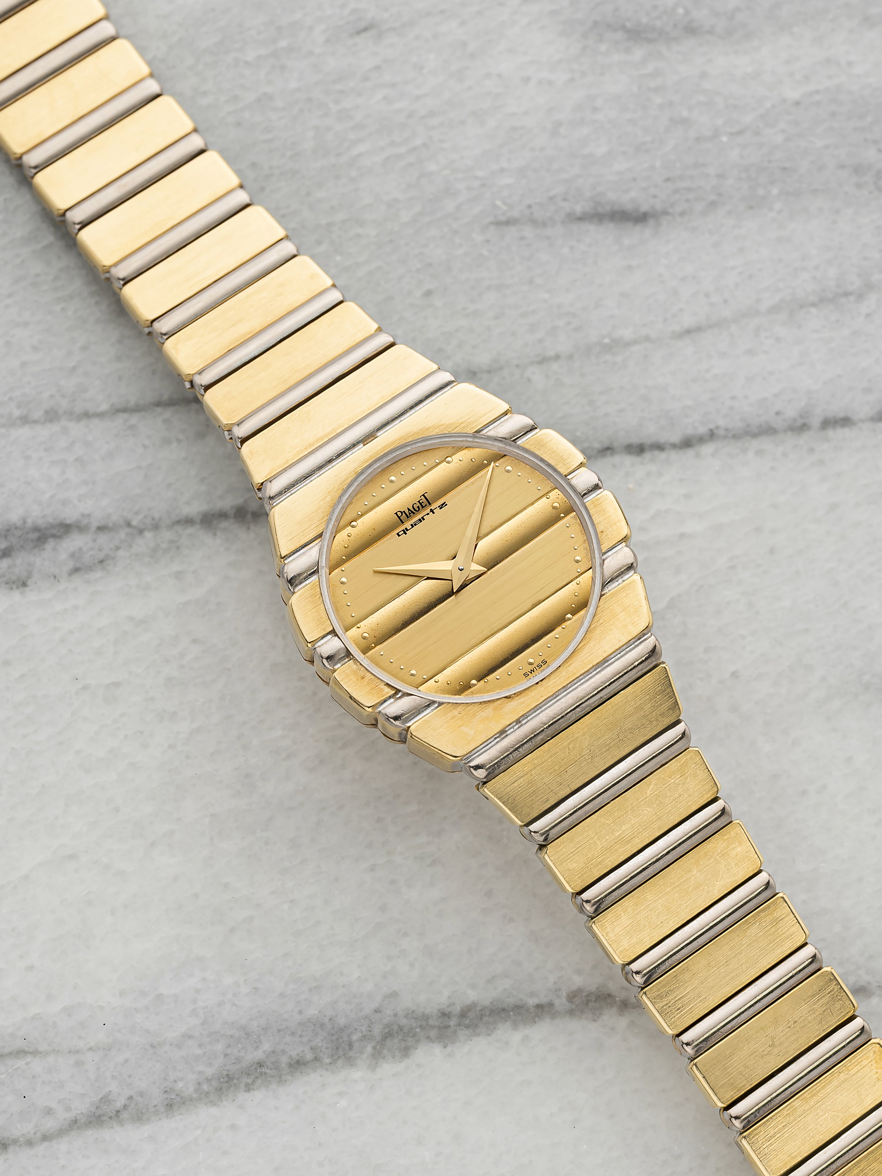 Vintage 1980s Piaget Polo 761C701 18K Yellow Gold Champagne Dial Quartz 26mm