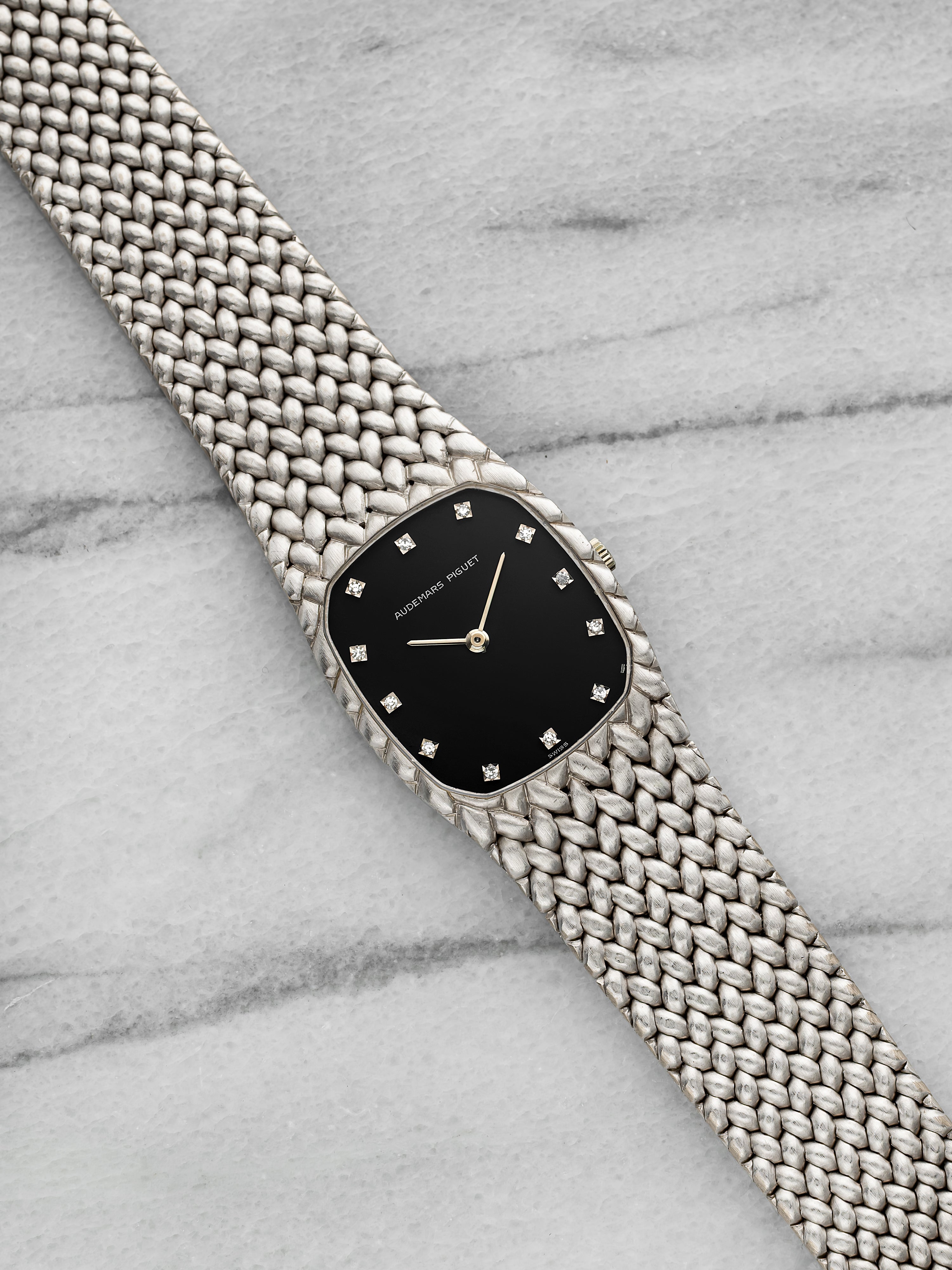 Vintage 1970s Audemars Piguet Heavy Cobra 18K WG Black Diamond Dial Manual 27 mm