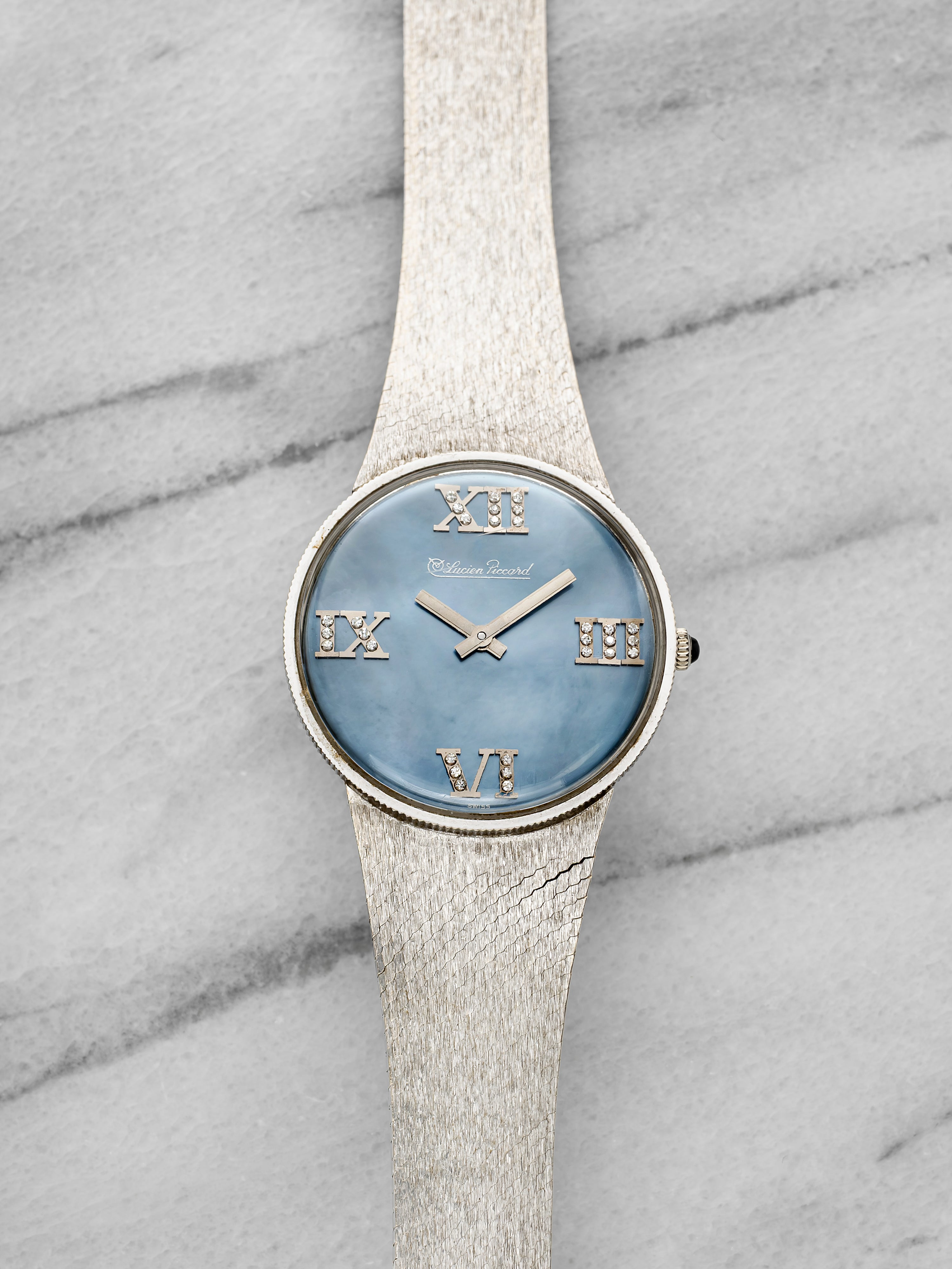 1960s Lucien Piccard Dress Watch 14K WG Mother of Pearl Dial Manual 33 mm