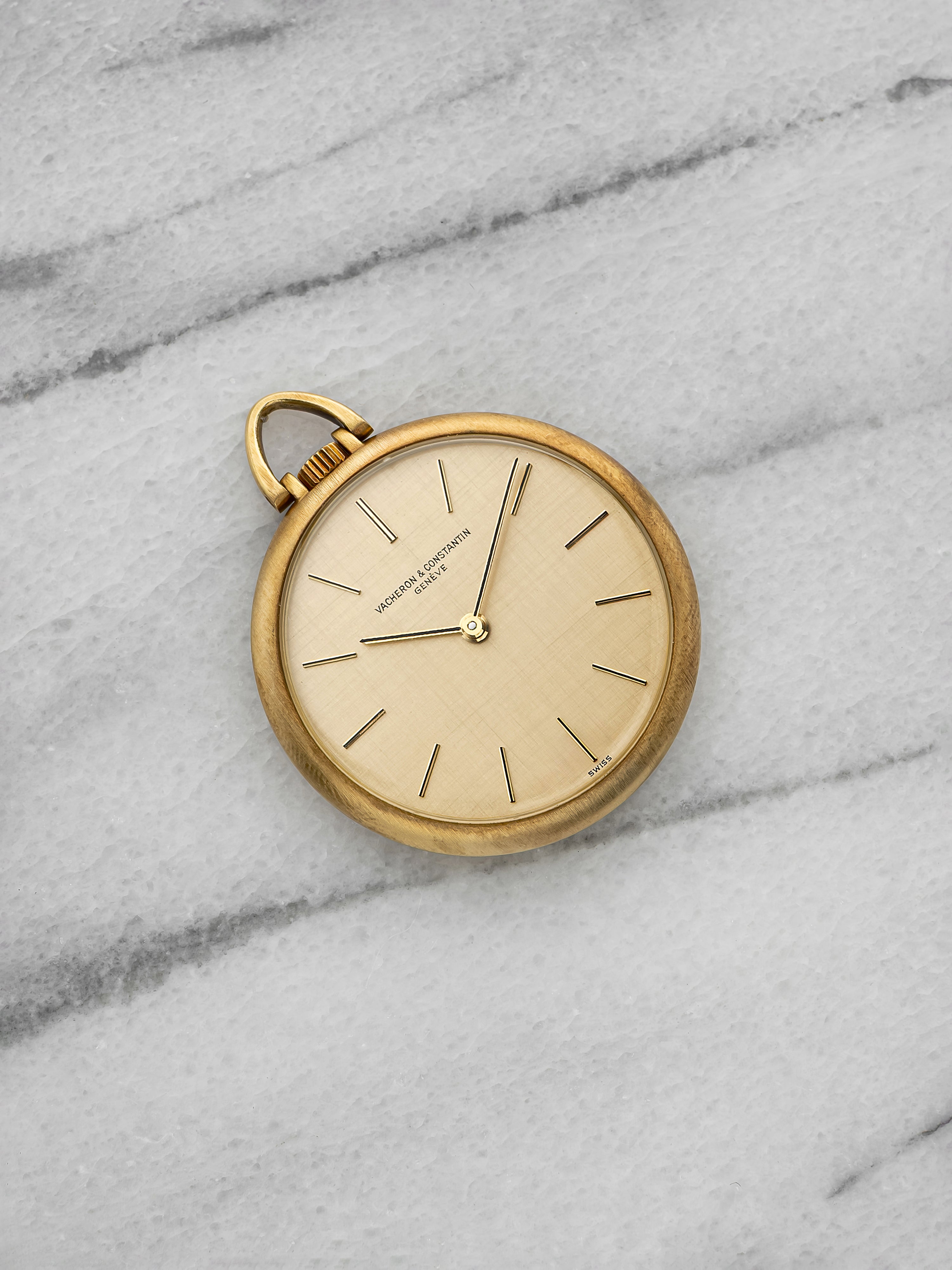 Vintage 1960s Vacheron Constantin Pocket Watch 1024 18K YG Linen Dial 34 mm
