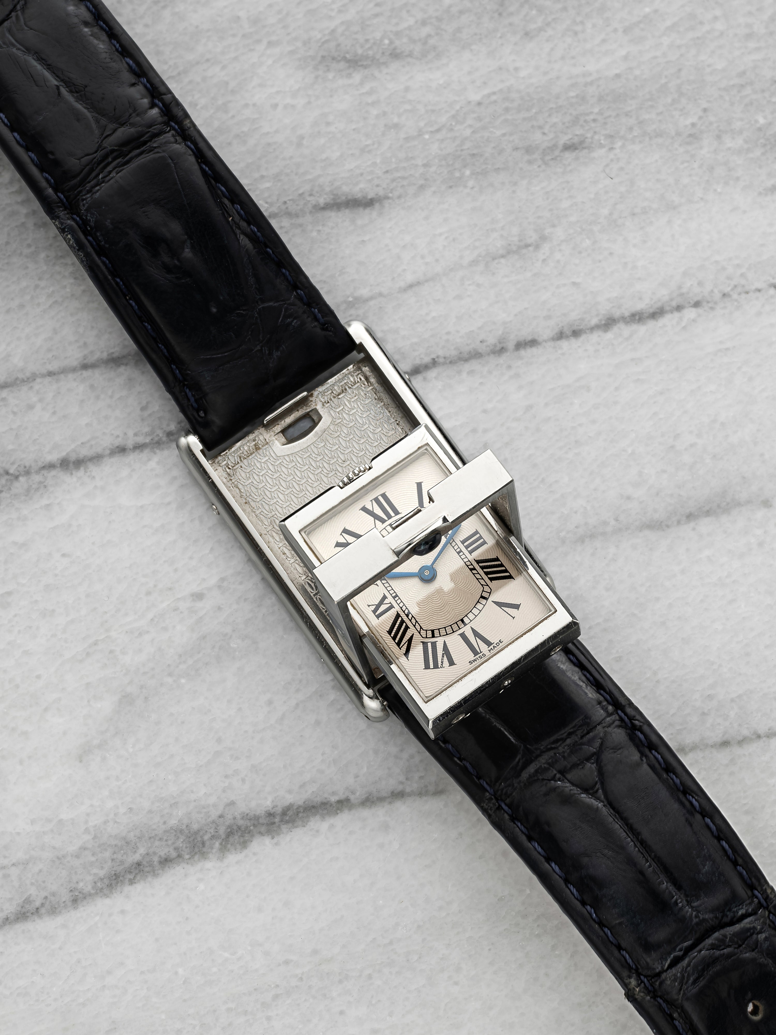 2001 Cartier Tank Basculante 2390 Stainless Steel White Roman Dial Manual 25 mm