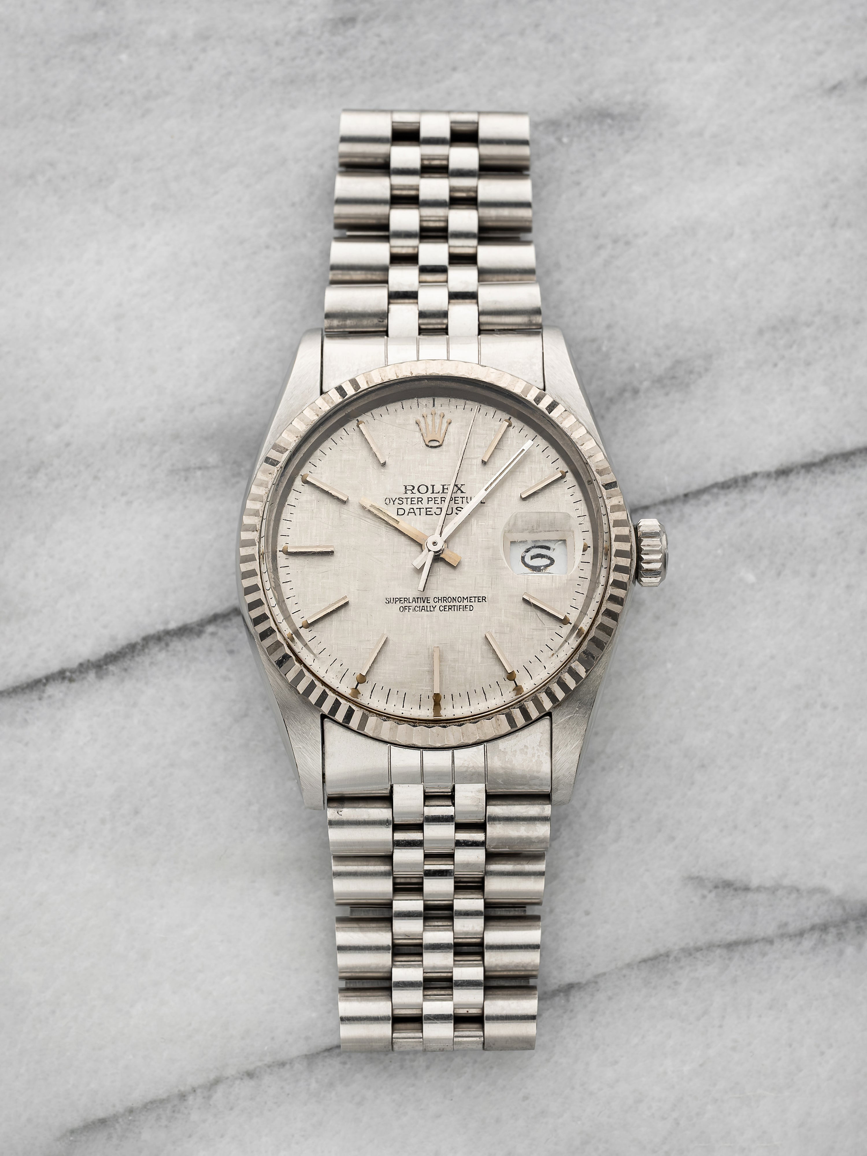 1984 Rolex Datejust 36 16014 – Stainless Steel White Gold Silver Linen Dial