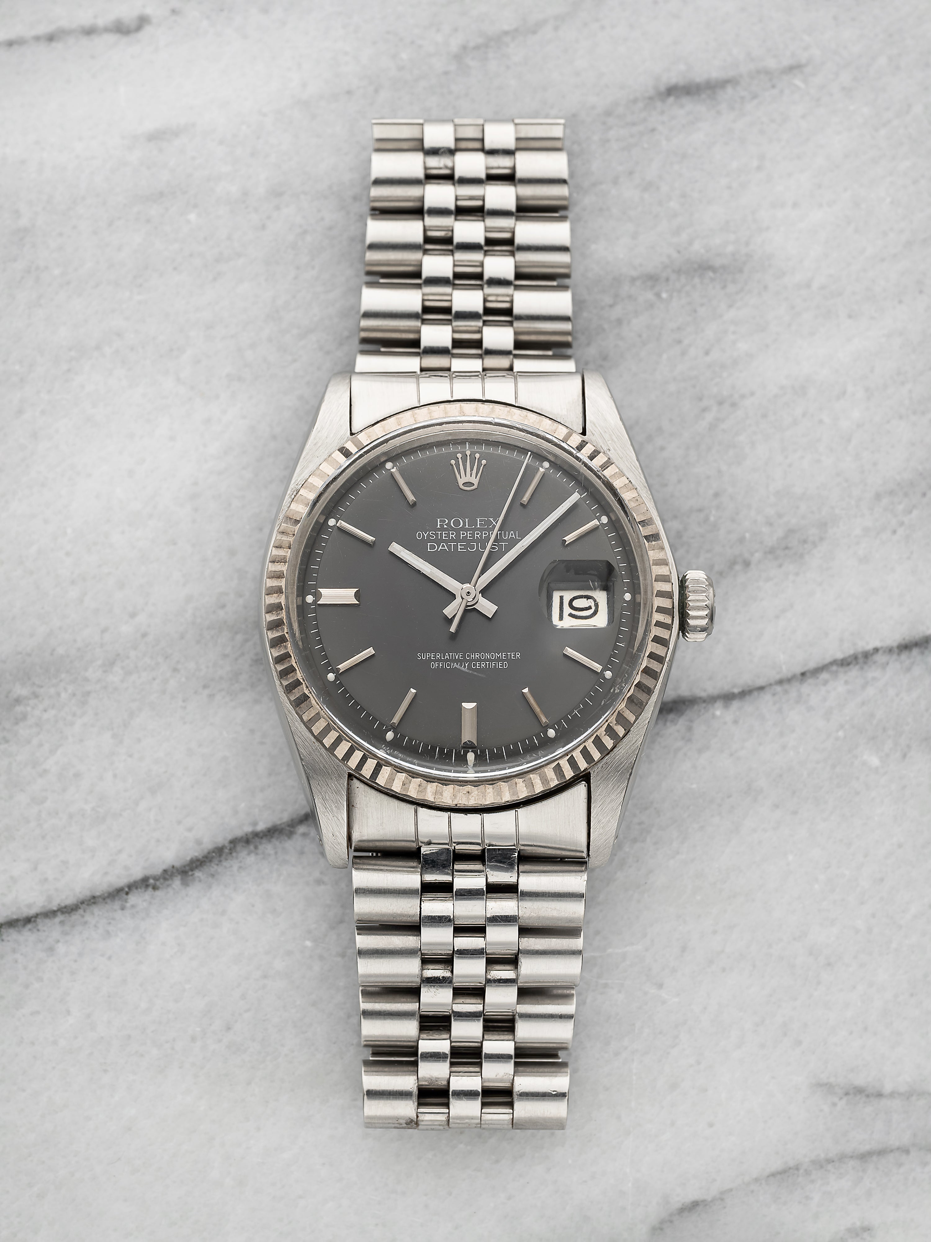 1978 Rolex Datejust 1601 - Stainless Steel White Gold Grey Dial