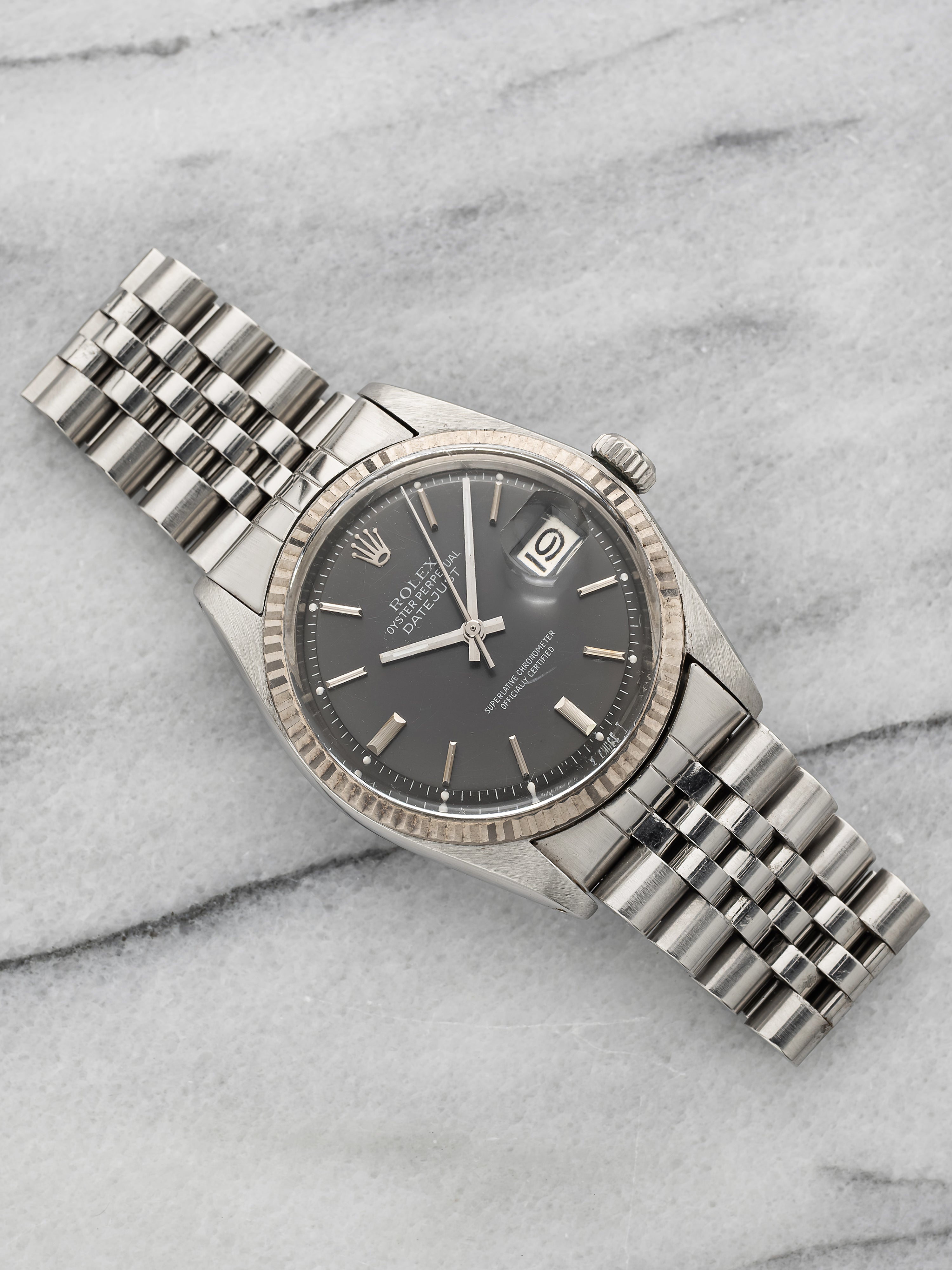 1978 Rolex Datejust 1601 - Stainless Steel White Gold Grey Dial