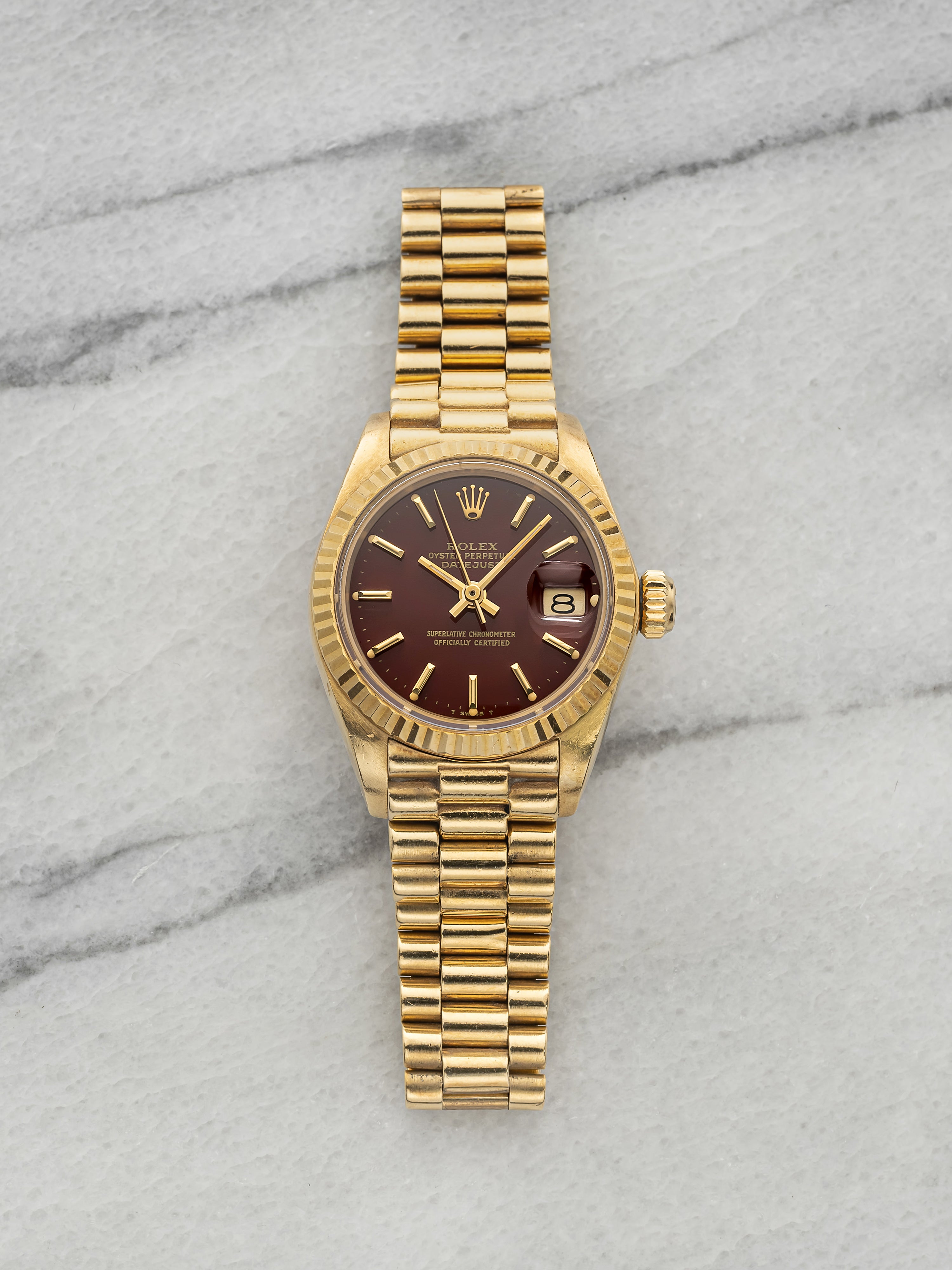 1979 Rolex Lady Datejust 6917 - 18K Yellow Gold Red "Oxblood" Stella Dial