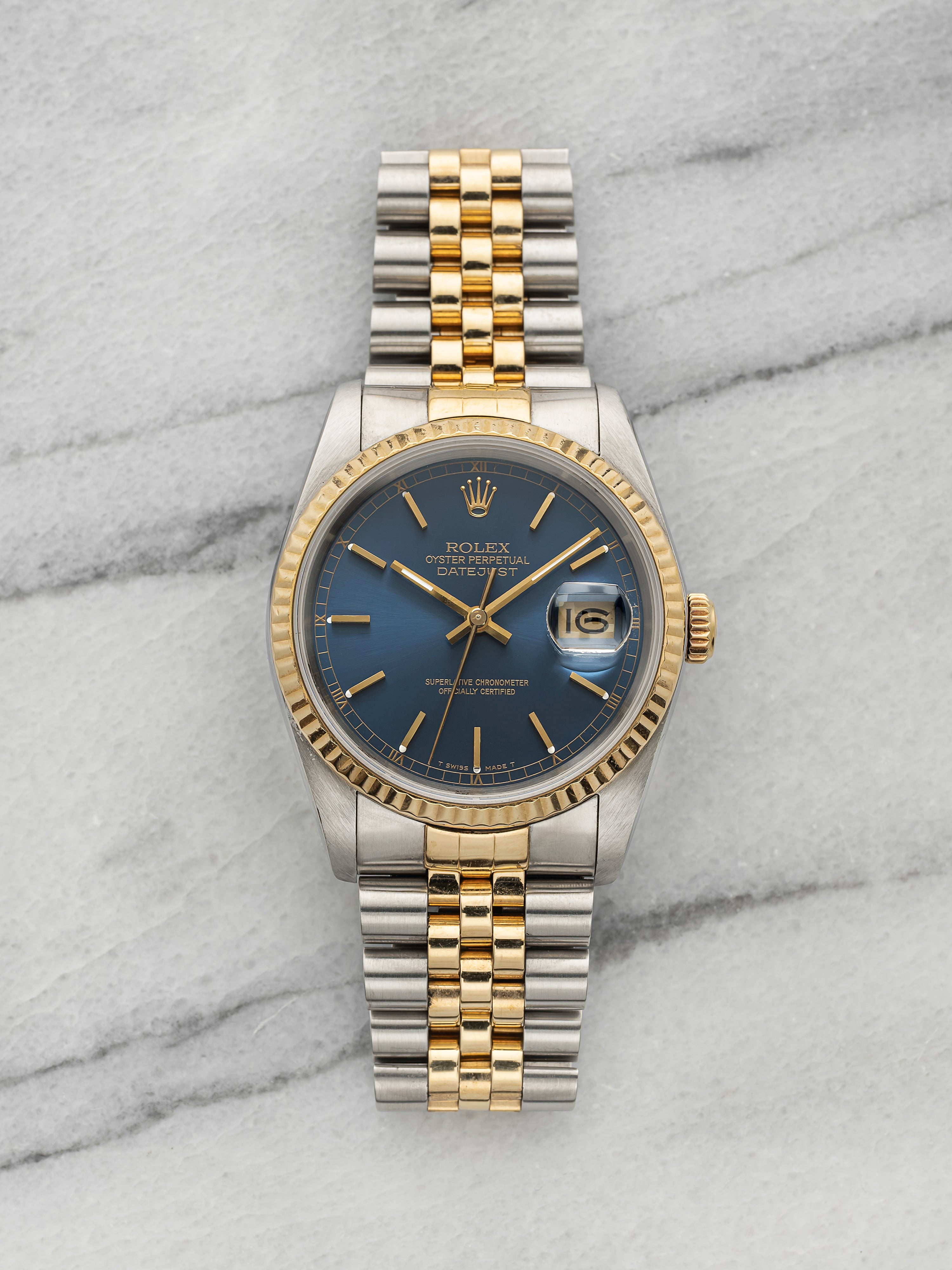 Vintage 1989 Rolex Datejust 16233 Two-Tone Blue Stick Dial Automatic 36mm