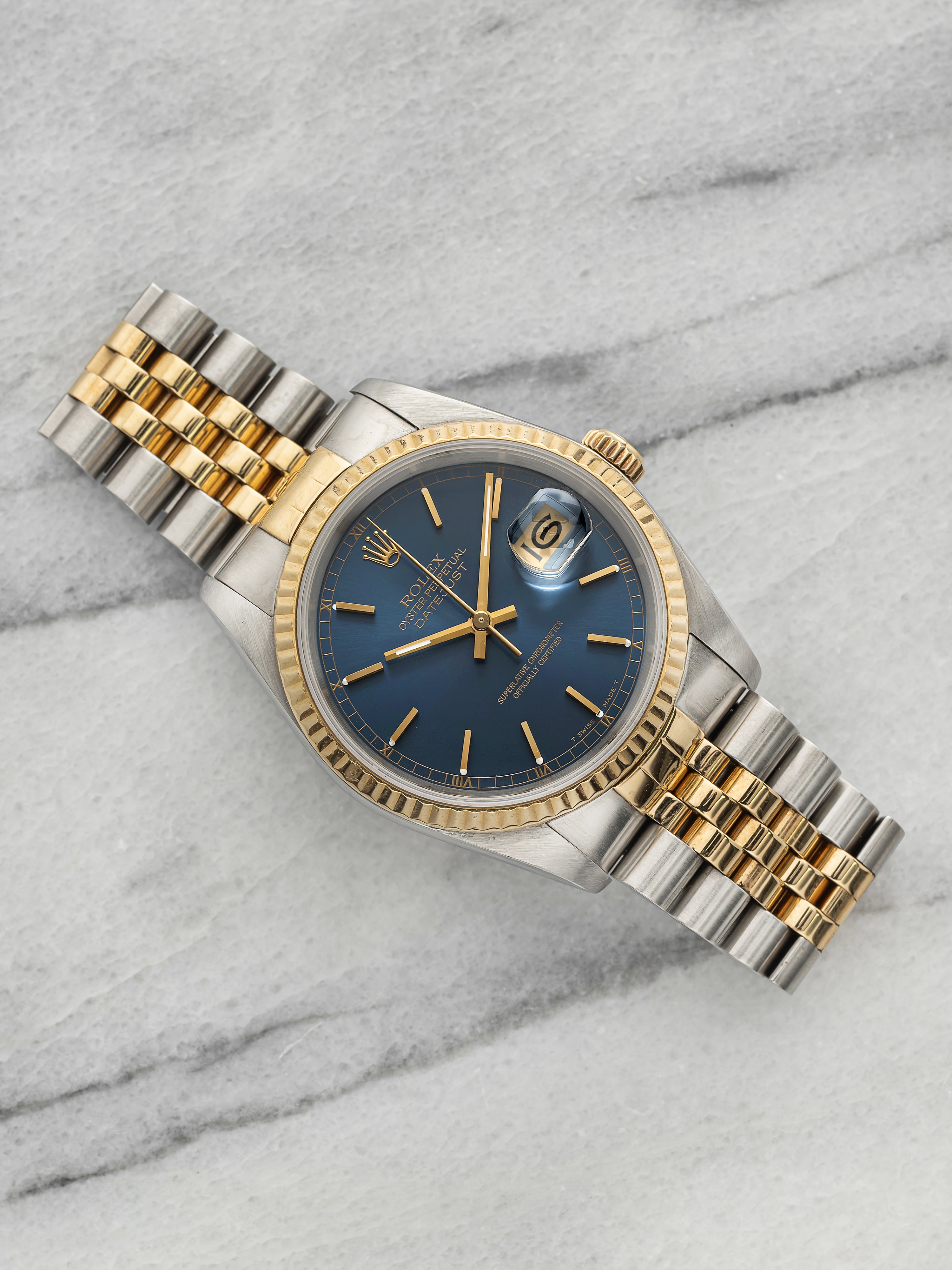 Vintage 1989 Rolex Datejust 16233 Two-Tone Blue Stick Dial Automatic 36mm