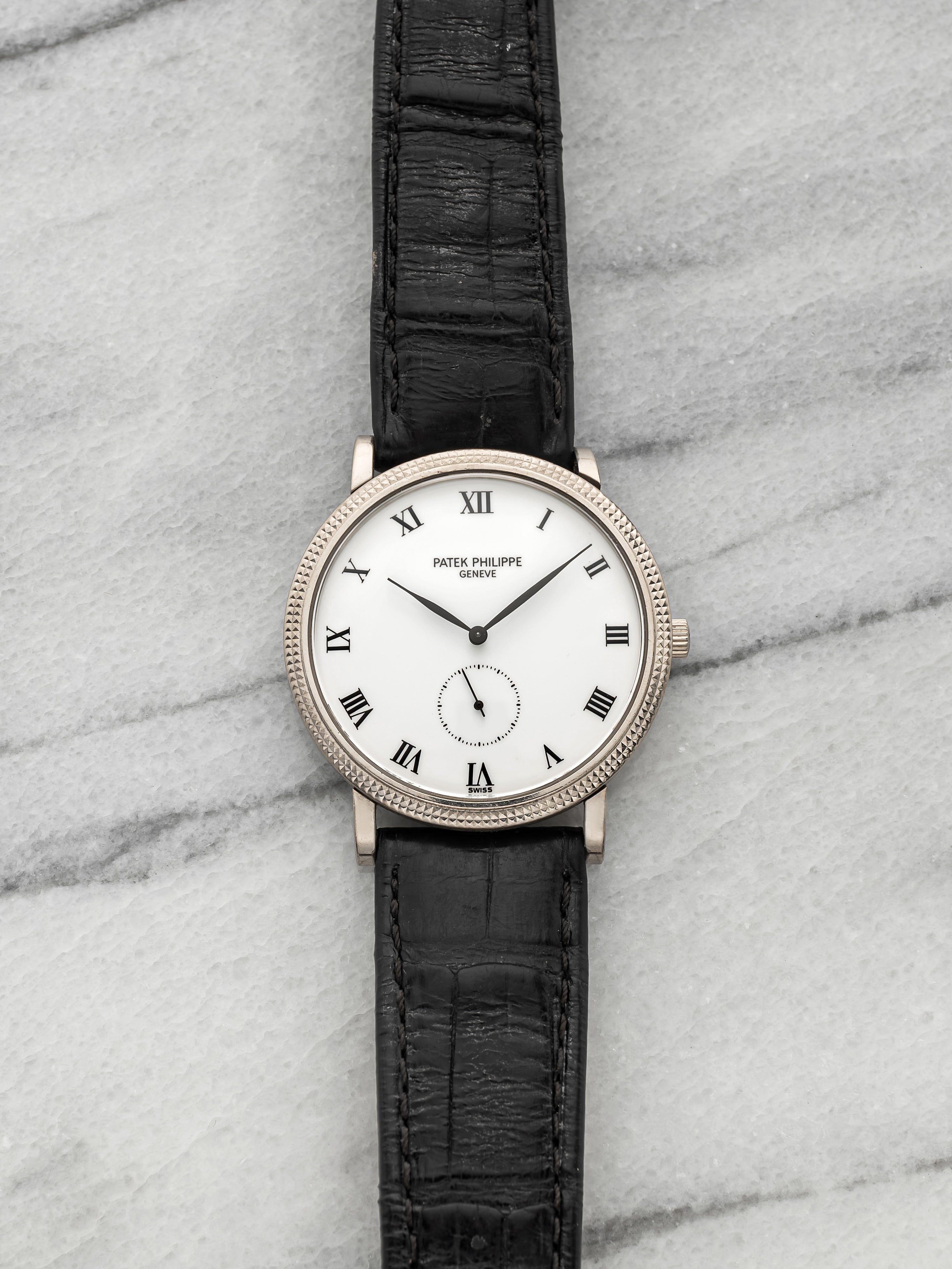 2000s Patek Philippe Calatrava 3919 18K White Gold Hobnail Bezel Manual 33mm