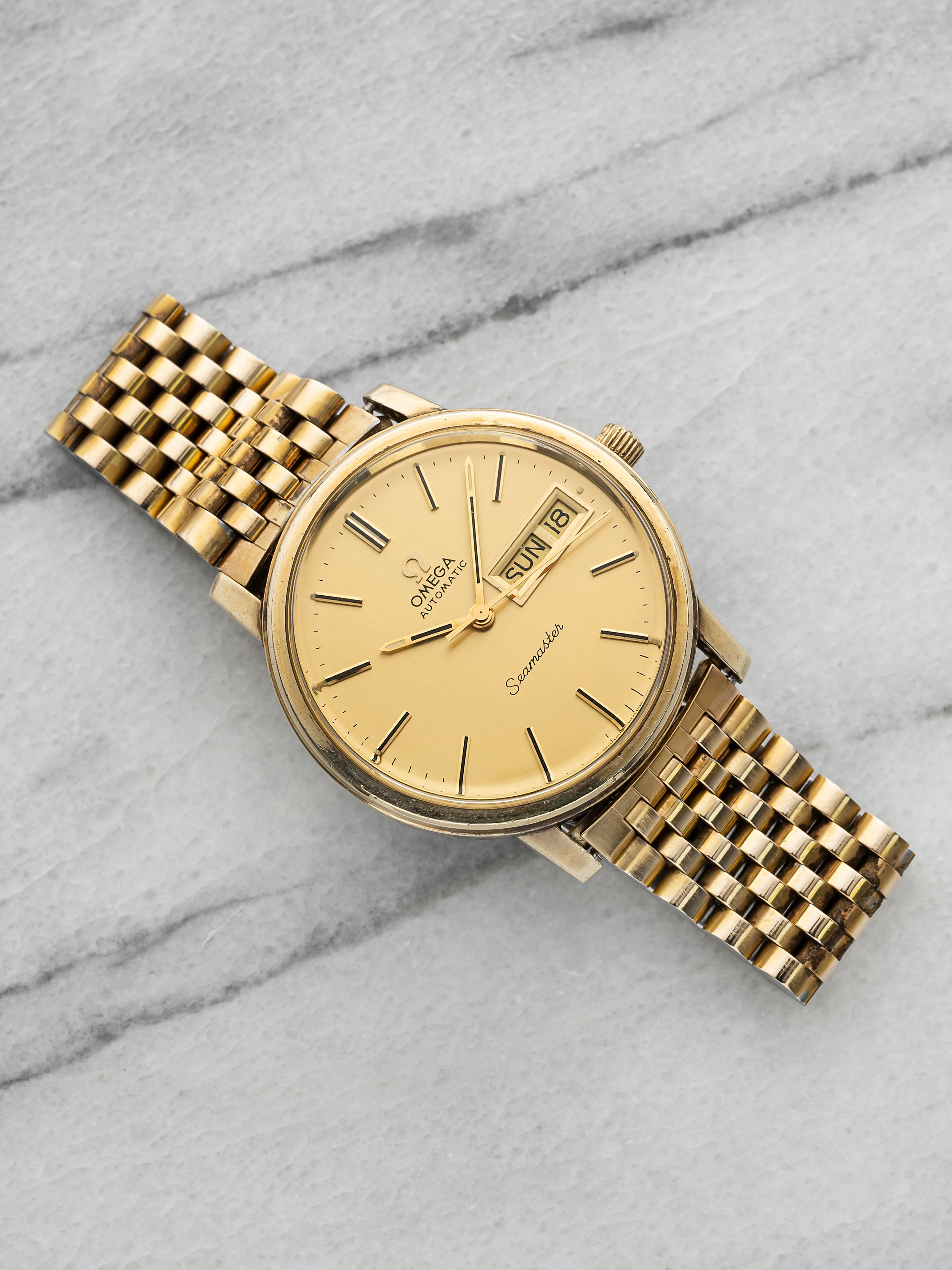 Vintage 196Os Omega Seamaster 116.0206 Steel 10K Yellow Gold Champagne Dial 36mm