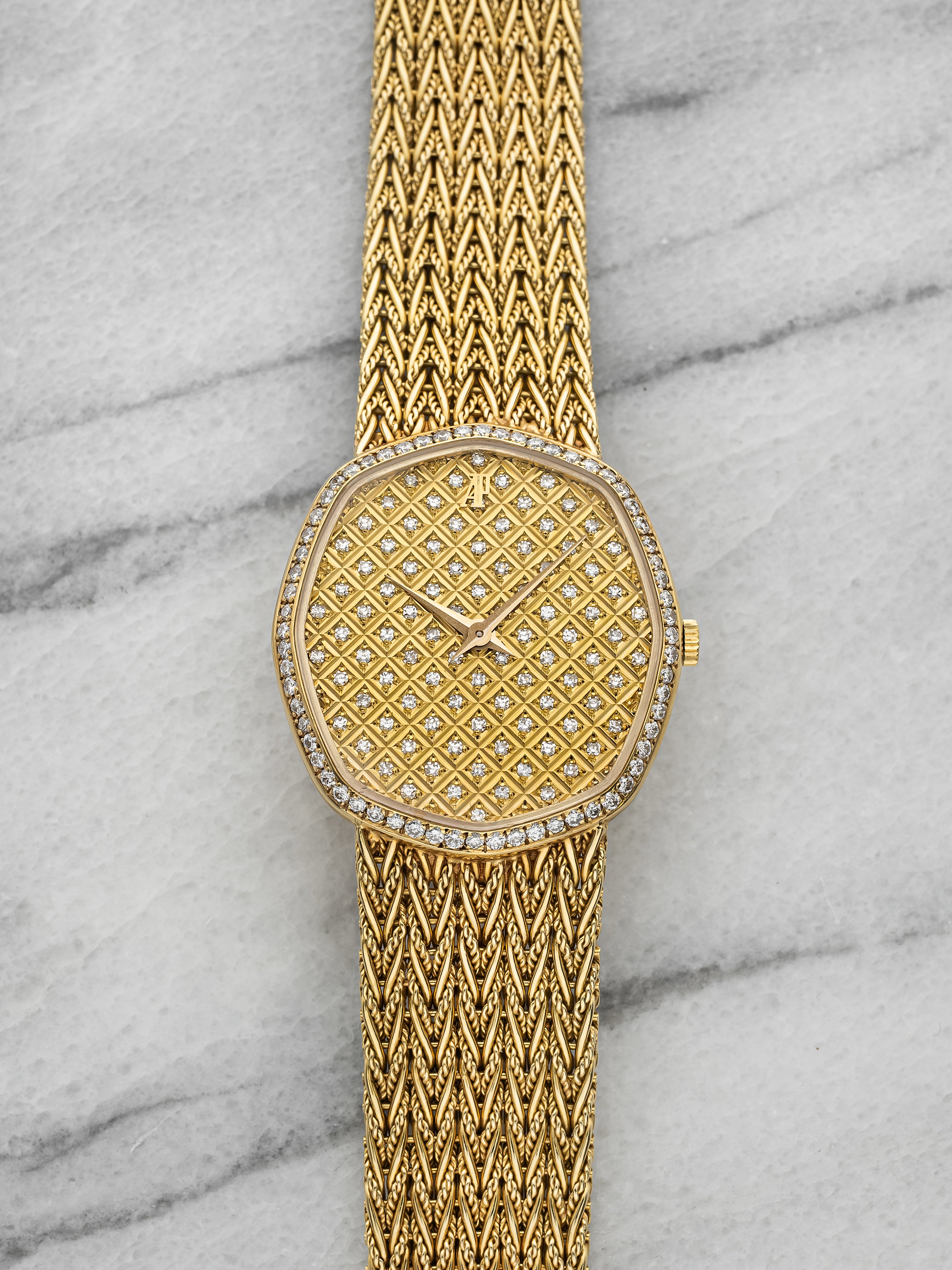 Audemars Piguet 18K Yellow Gold – Diamond Bezel Pave Waffle Dial