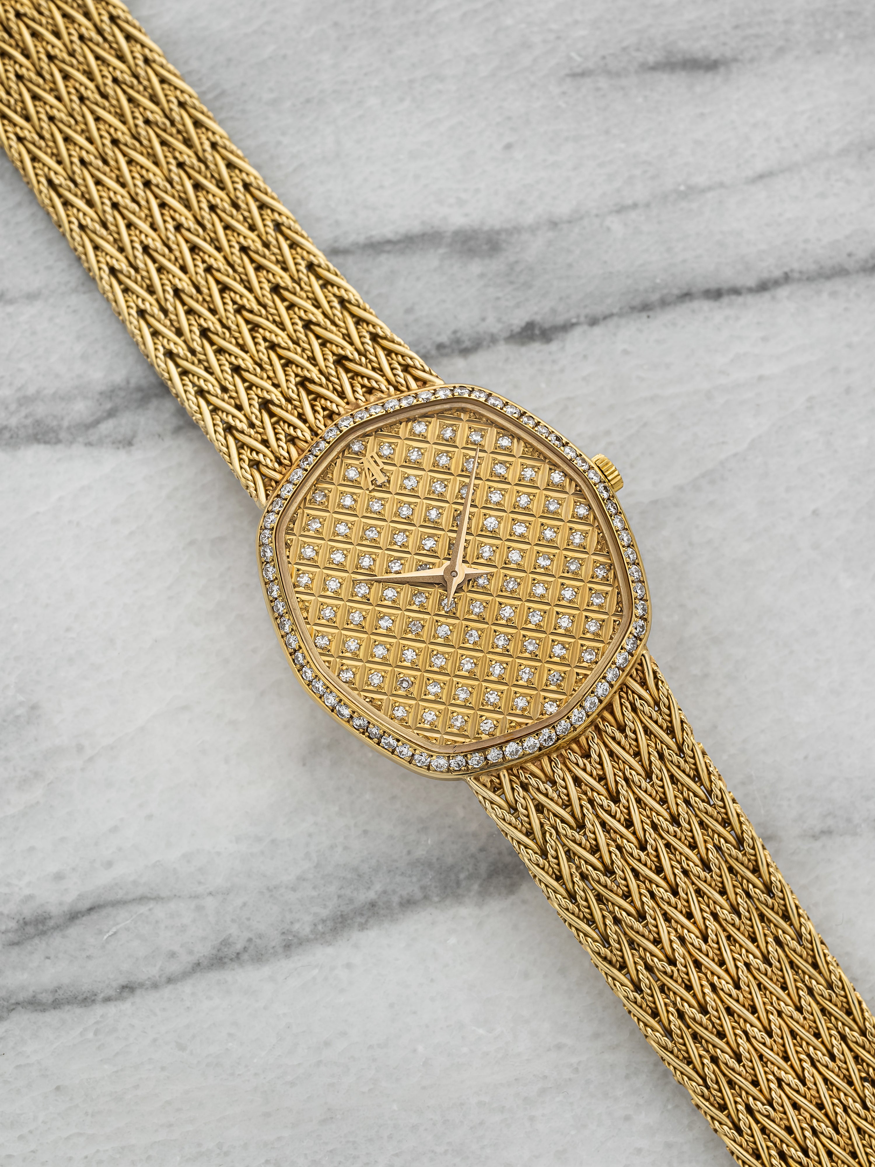 Audemars Piguet 18K Yellow Gold – Diamond Bezel Pave Waffle Dial