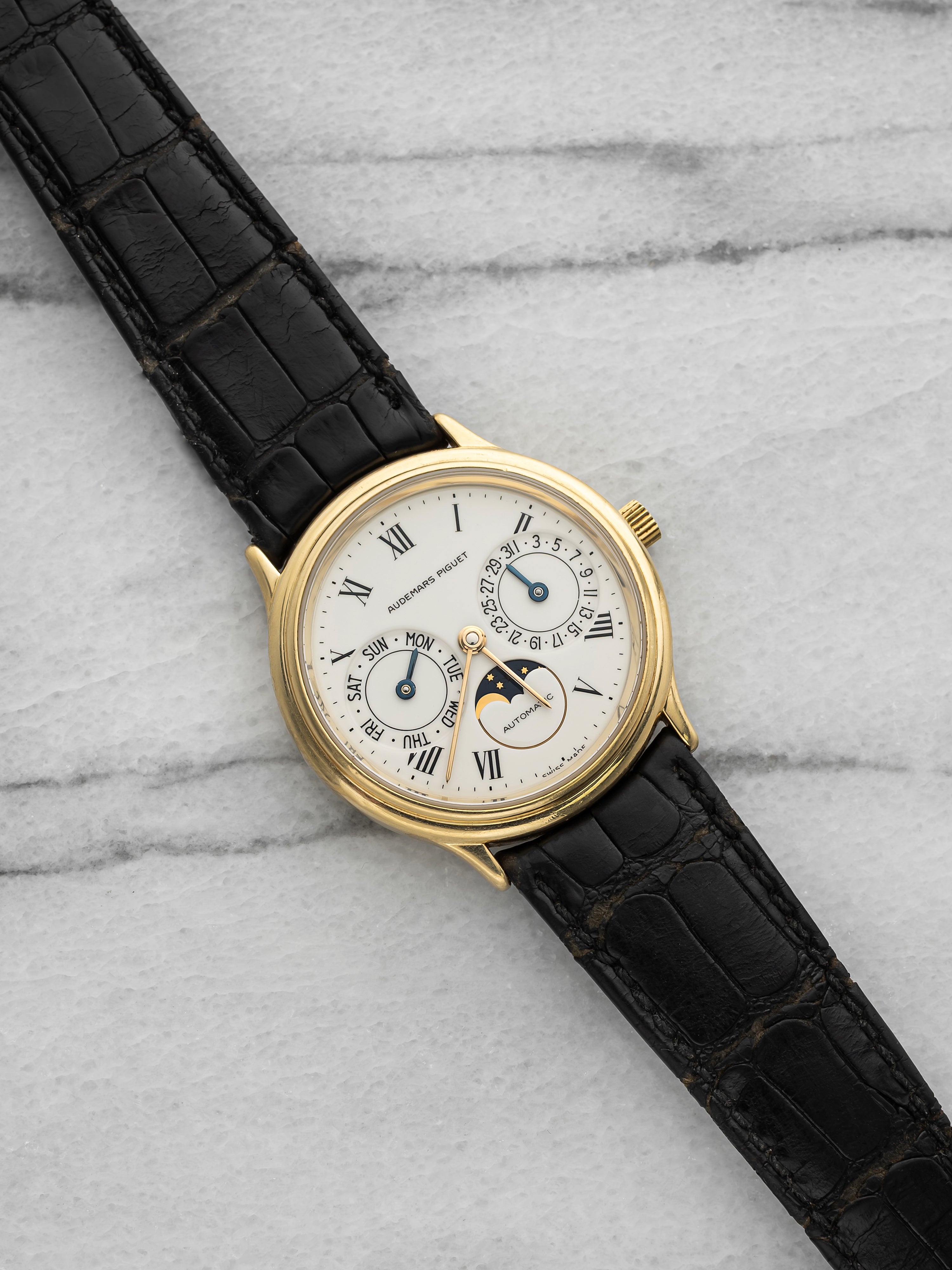 1991 Audemars Piguet Day Date Moonphase 25589BA 18K YG White Dial Auto 33 mm