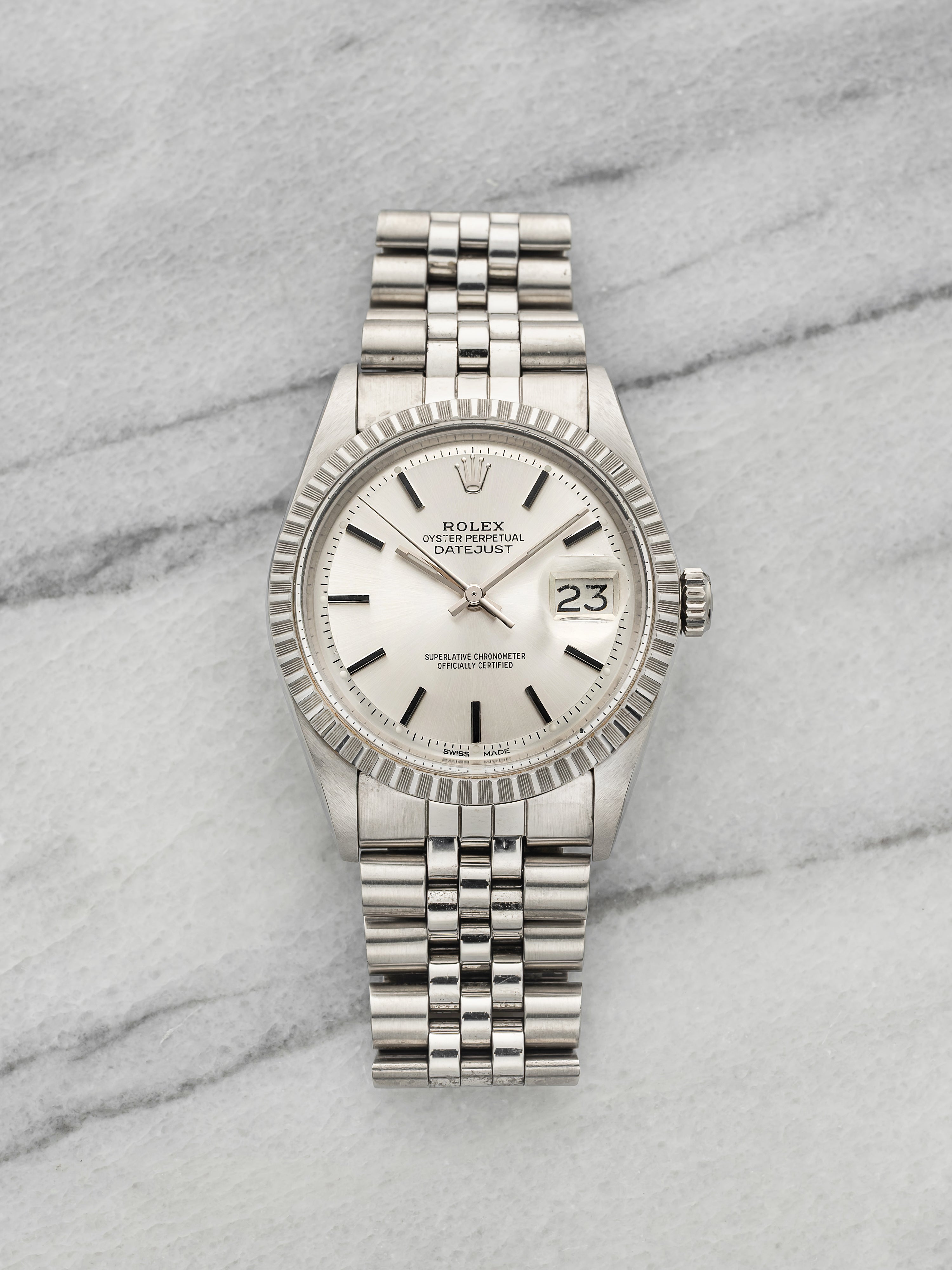 Vintage 1976 Rolex Datejust 1603 Stainless Steel Silver Sunburst Dial Auto 36mm