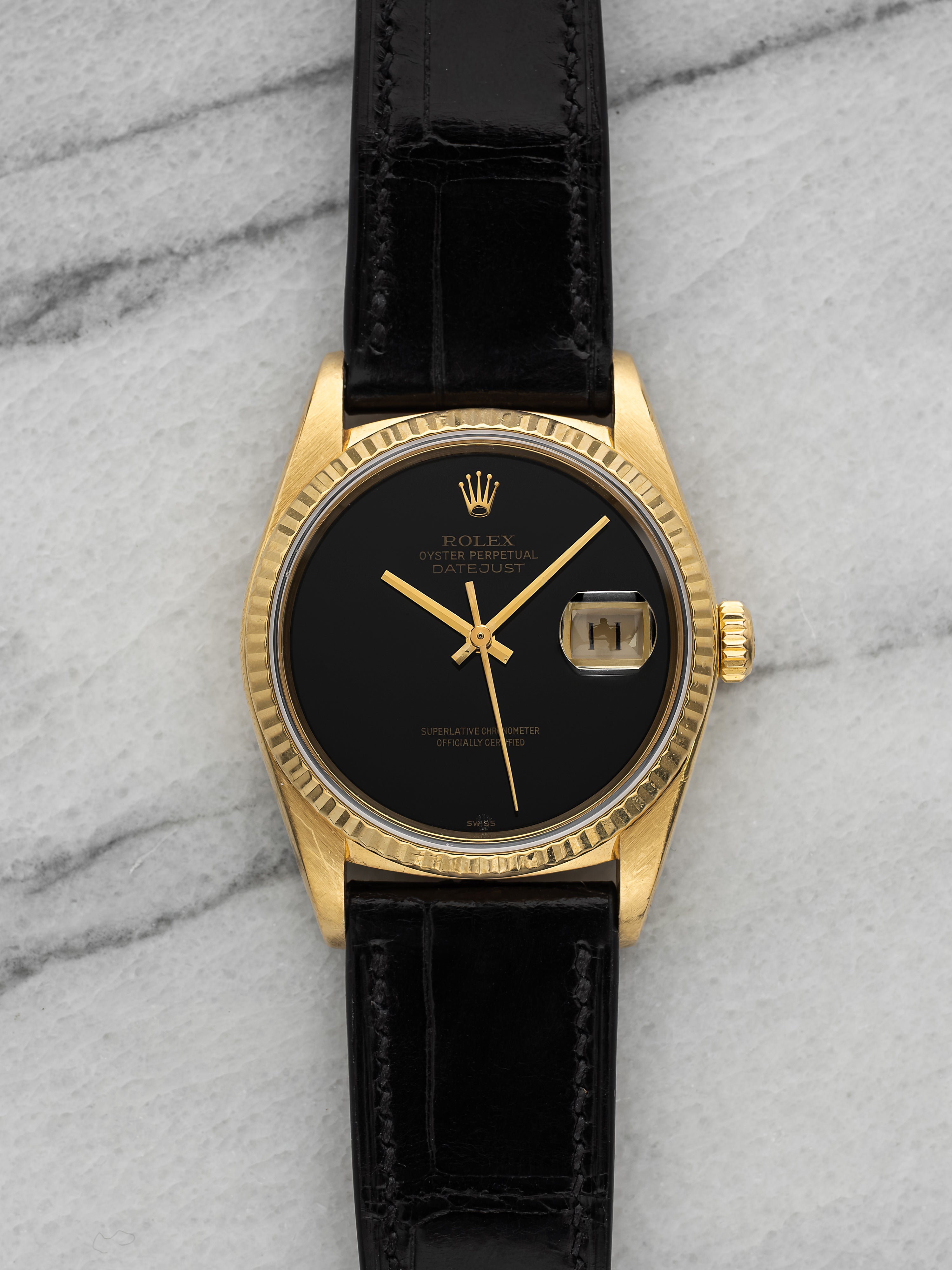 1987 Rolex Datejust 16018 – 18K Yellow Gold Perfect Onyx Dial