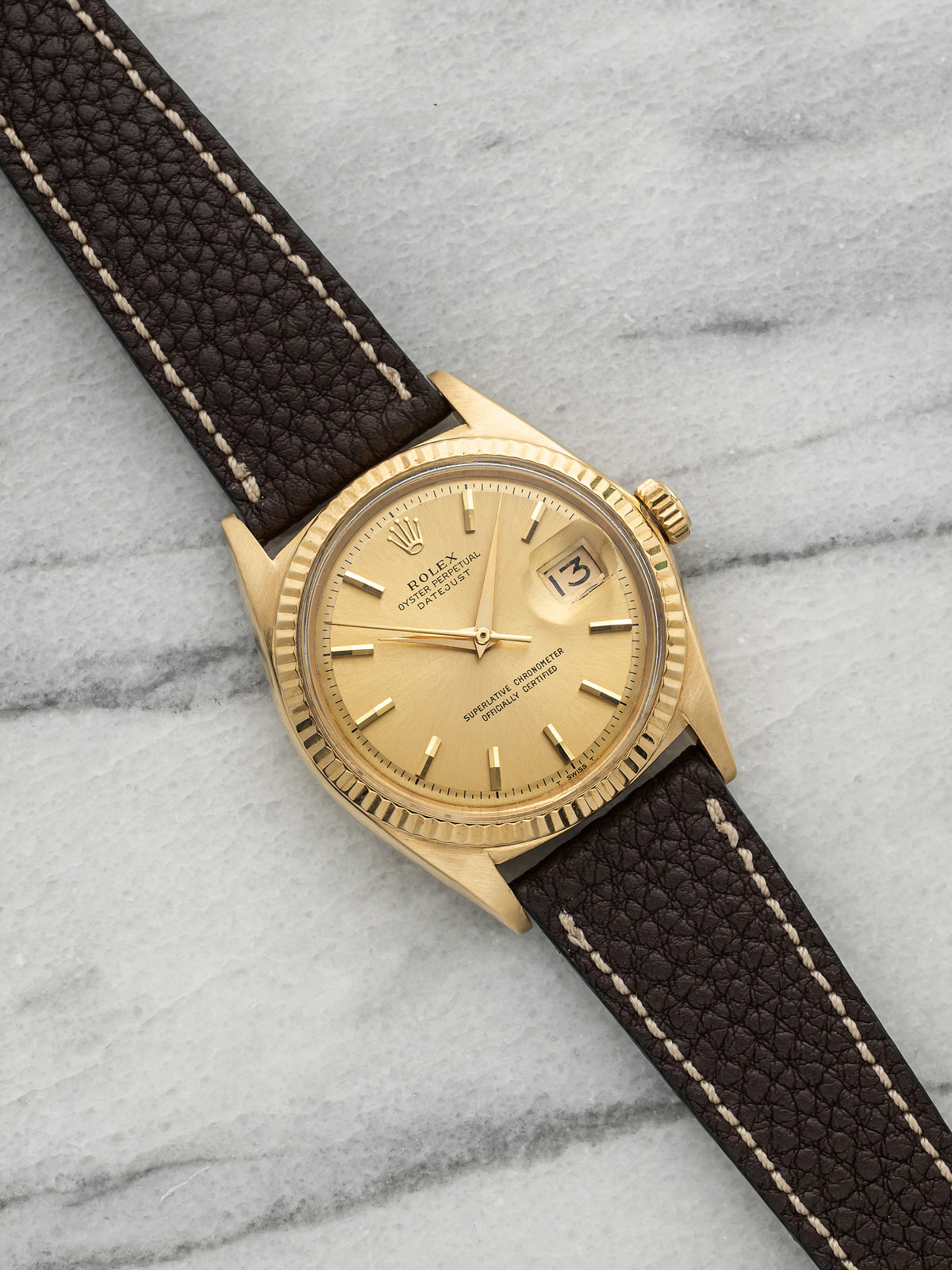 Vintage 1964 Rolex Datejust 1601 18K YG Champagne Dauphine Hands Auto 36mm