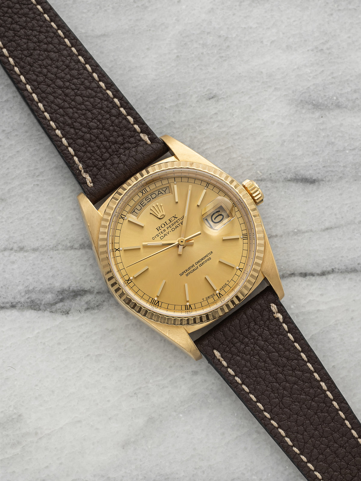 Vintage 1984 Rolex Day-Date 18038 18K YG Champagne Dial Auto 36mm