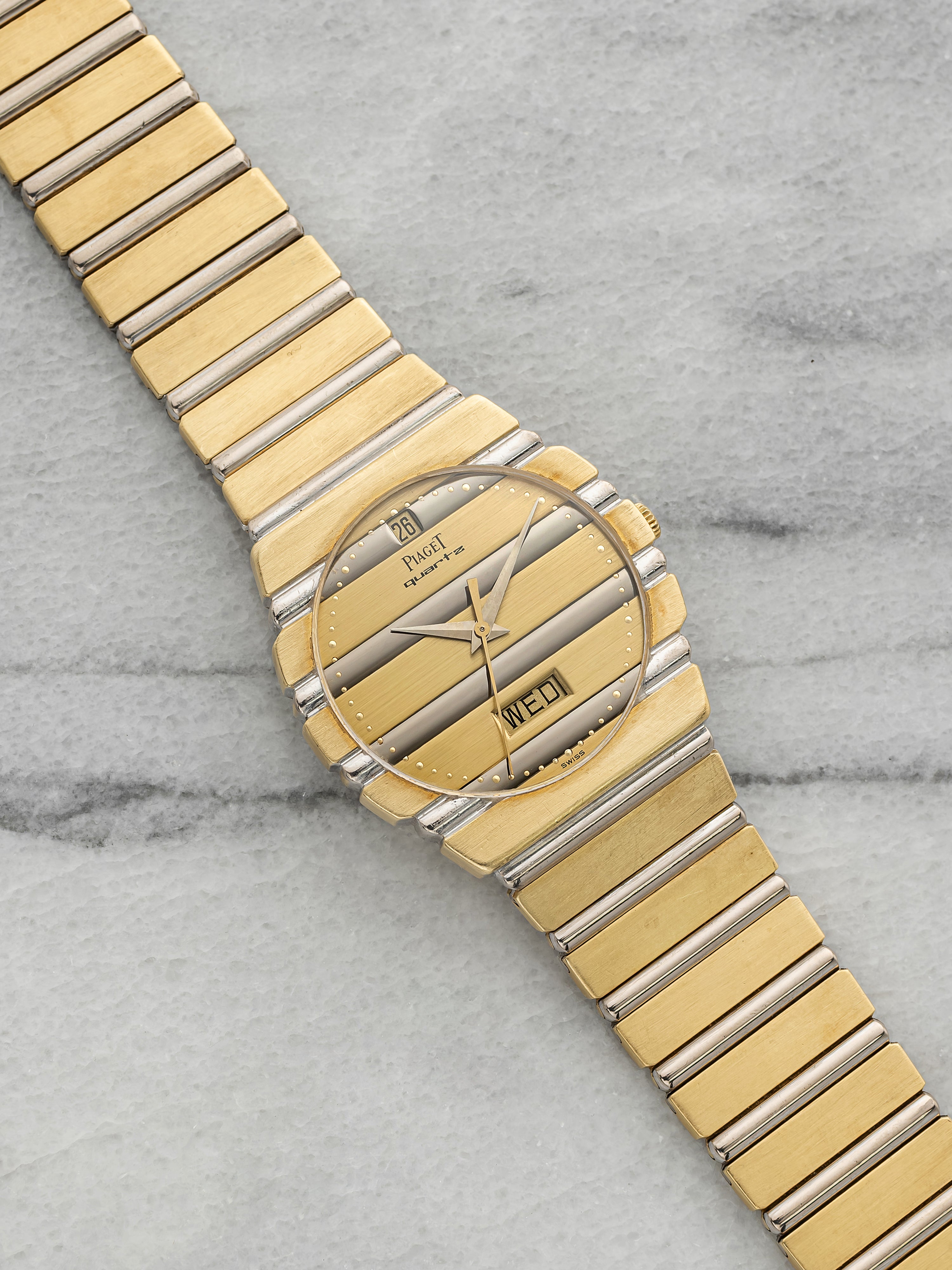 Vintage 1980s Piaget Polo 15562 C701 Two Tone 18K Gold Champagne Quartz 31mm