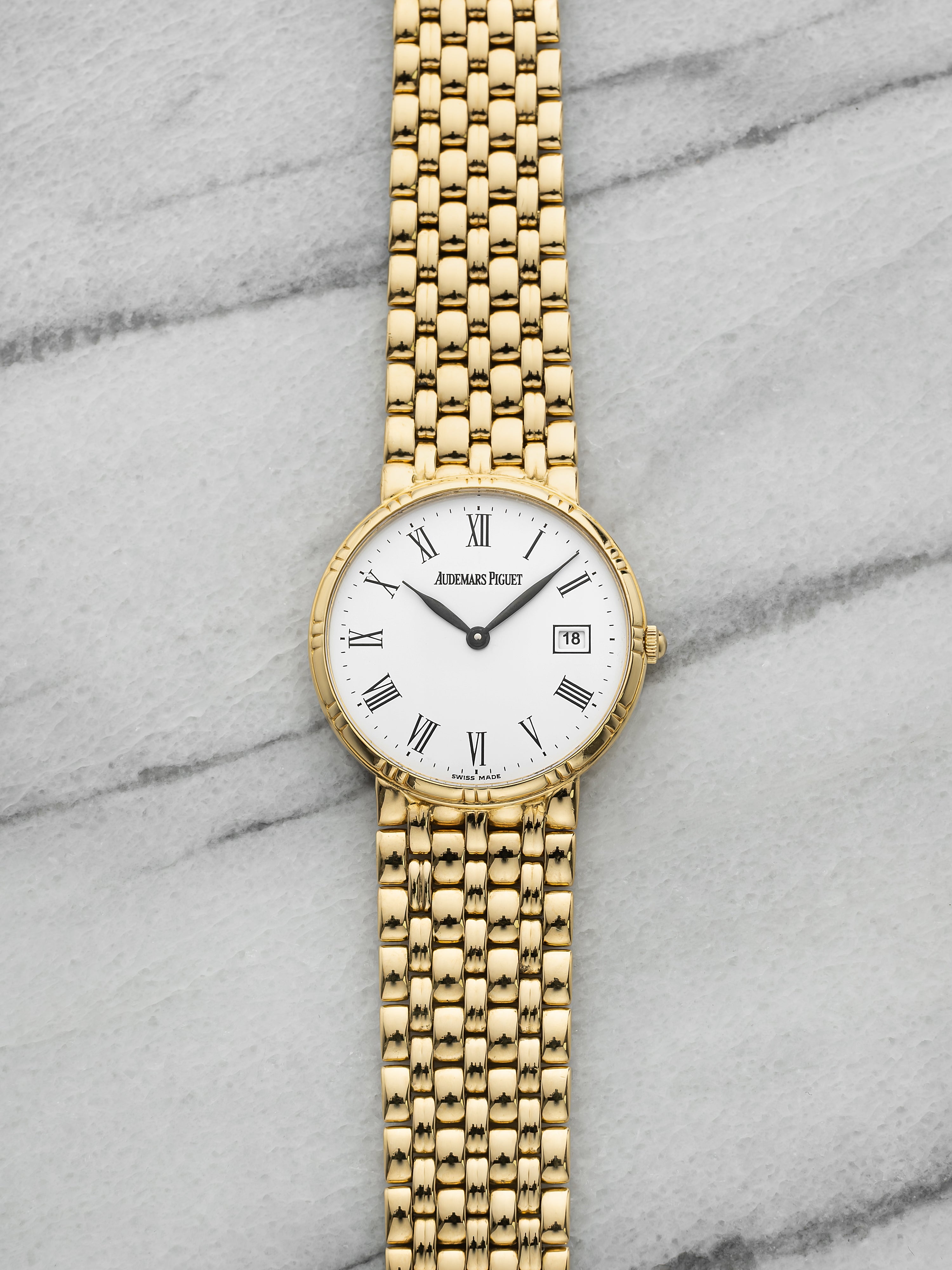 Vintage 1990s Audemars Piguet Dress Watch 18K YG White Roman Dial Quartz 31 mm