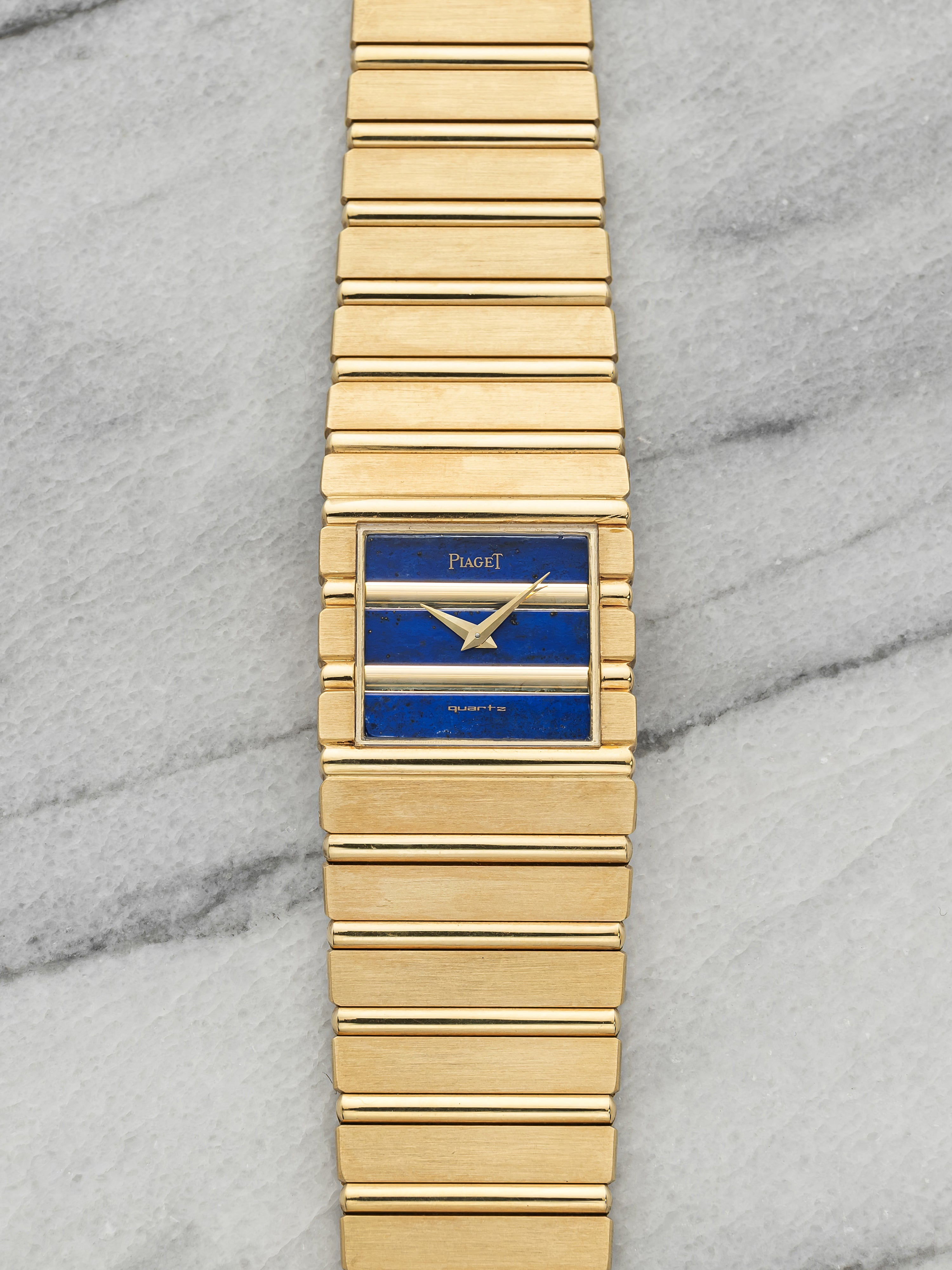 Vintage 1980s Piaget Polo 7131 C 701 18K YG Lapis Lazuli Dial Quartz 25mm