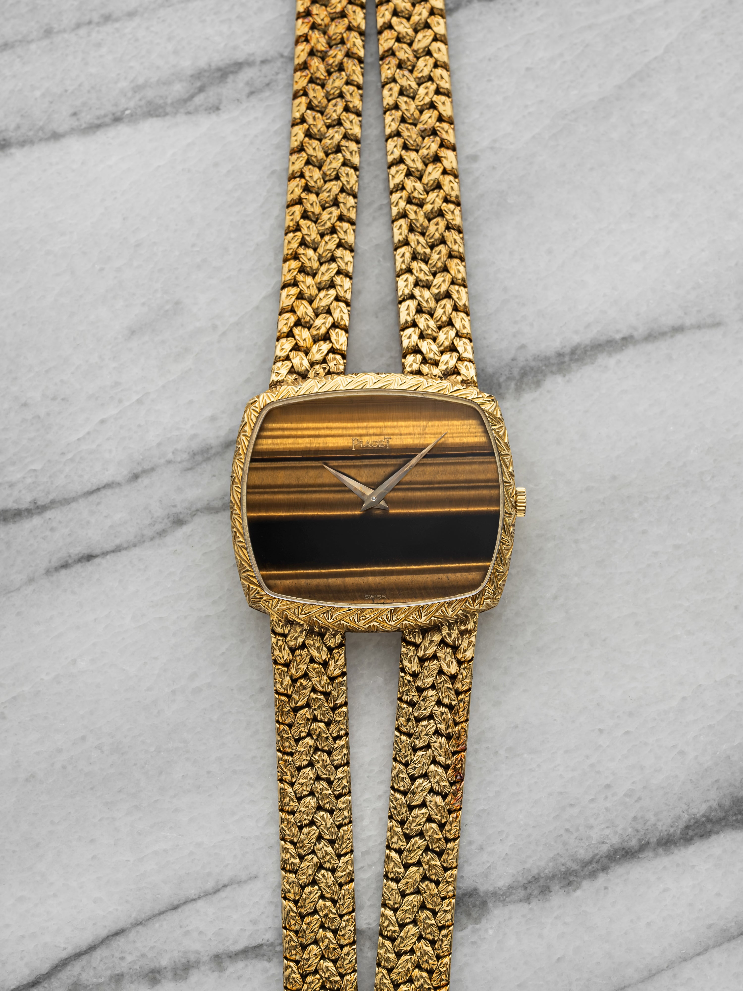 Vintage 1970s Piaget Emperador 9731 18K Yellow Gold Tiger Eye Dial Manual 32mm