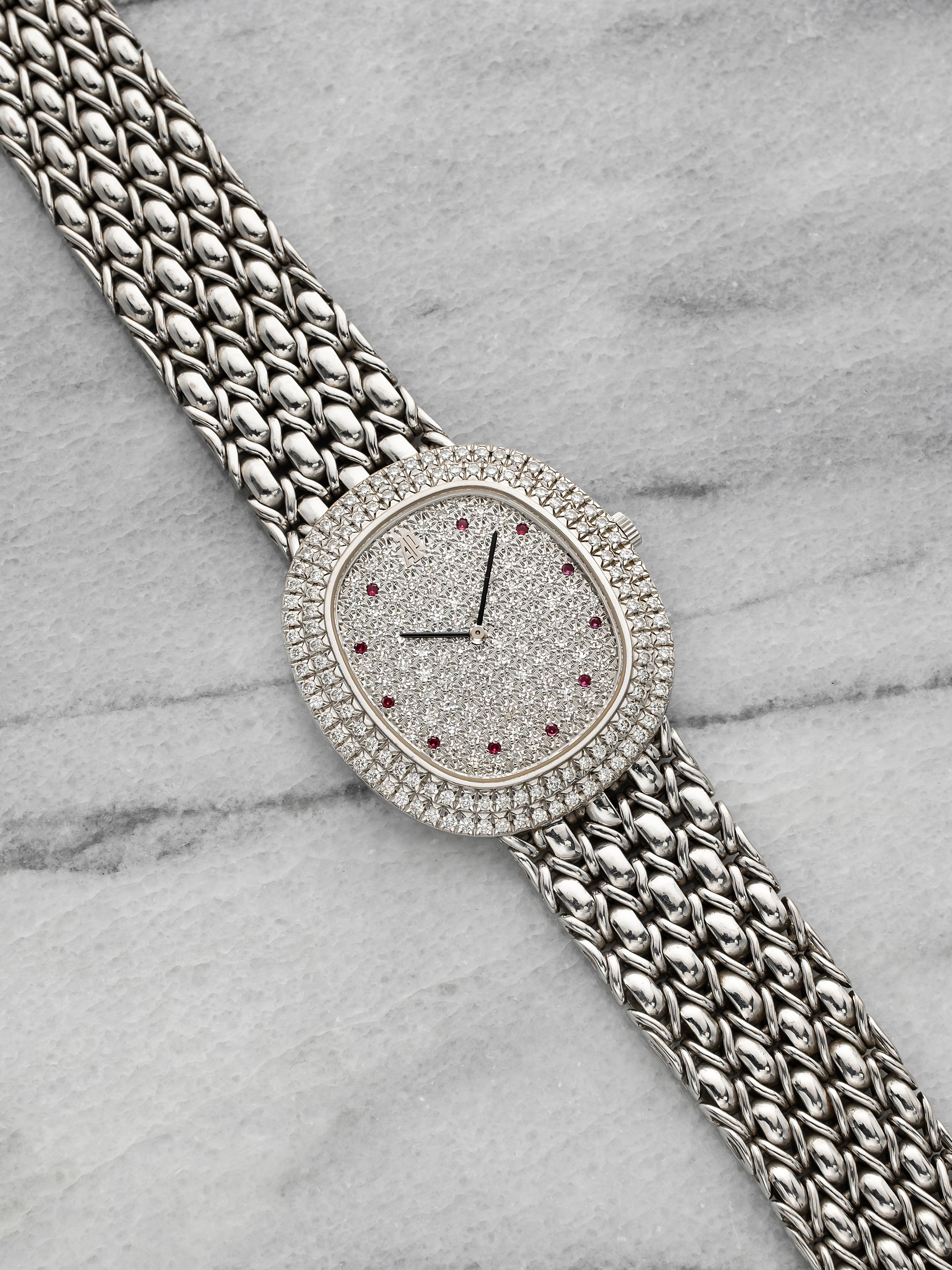 Vintage 1990s Audemars Piguet Dress 56478 18K WG Diamond Ruby Dial Manual 30mm
