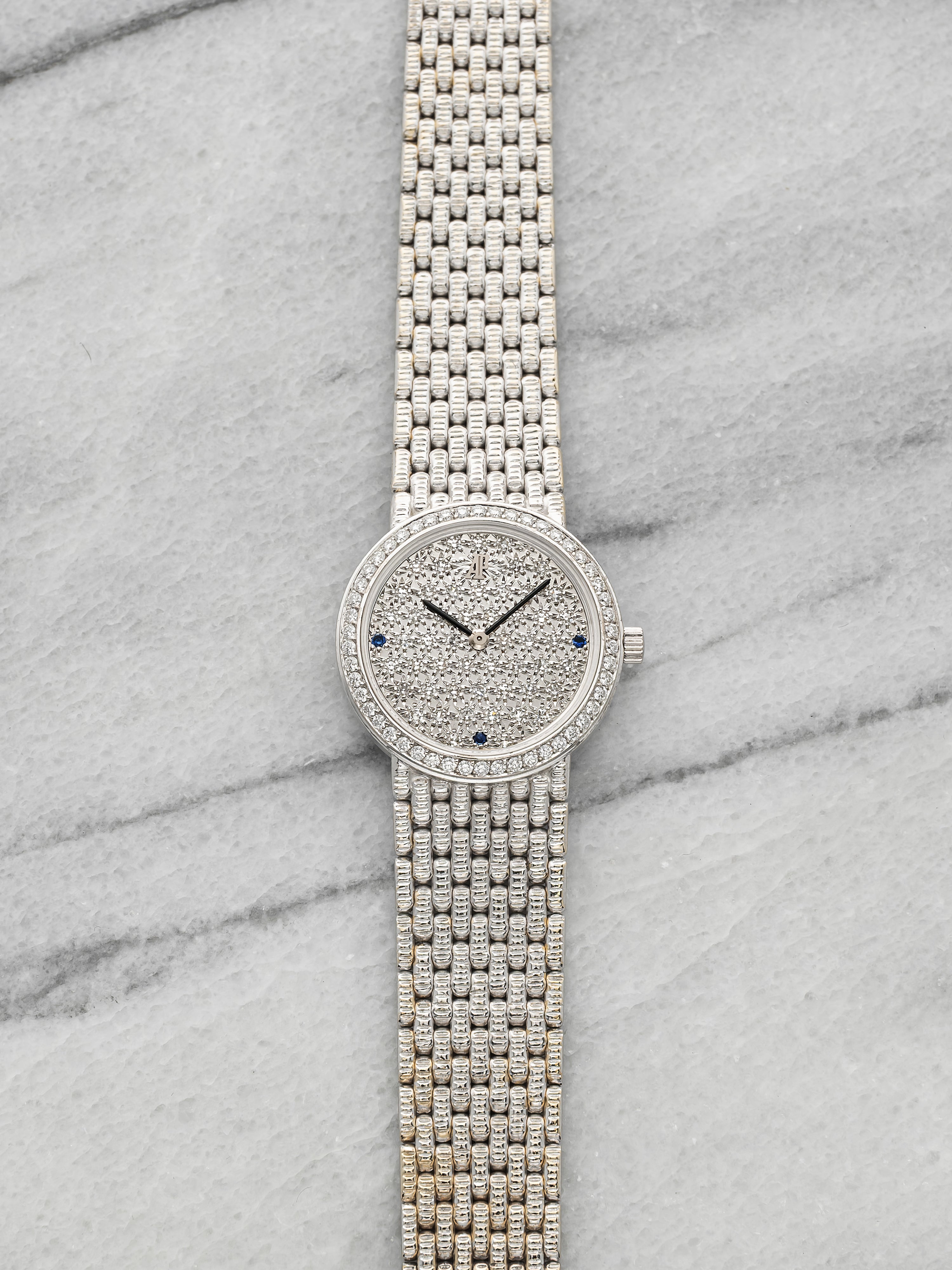 Vintage 1995 Audemars Piguet Lady 18K WG Pave Diamond & Sapphire Quartz 23mm