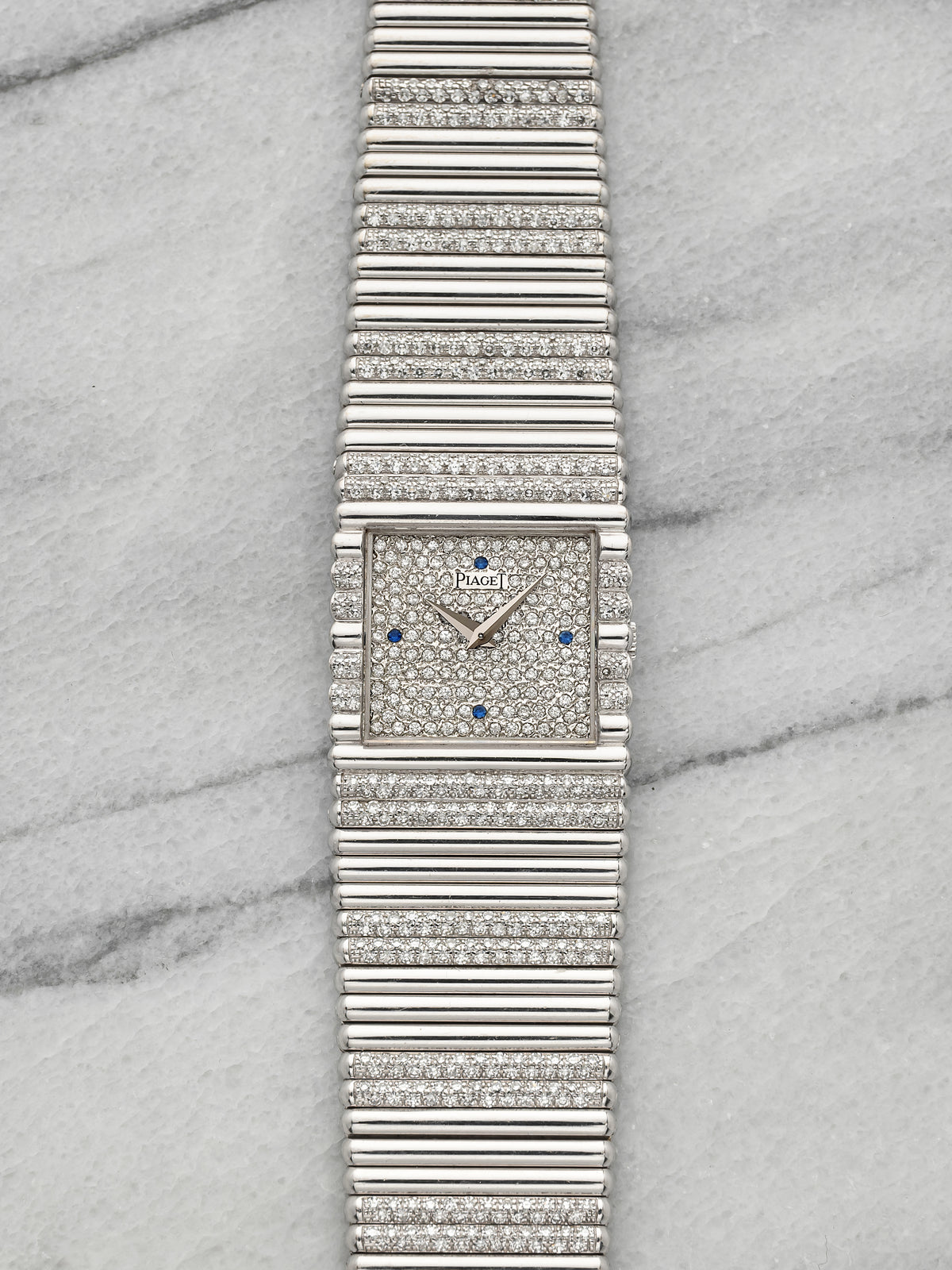 Vintage 1980s Piaget 9131C503 18K WG Diamond Sapphire Dial Manual 24mm