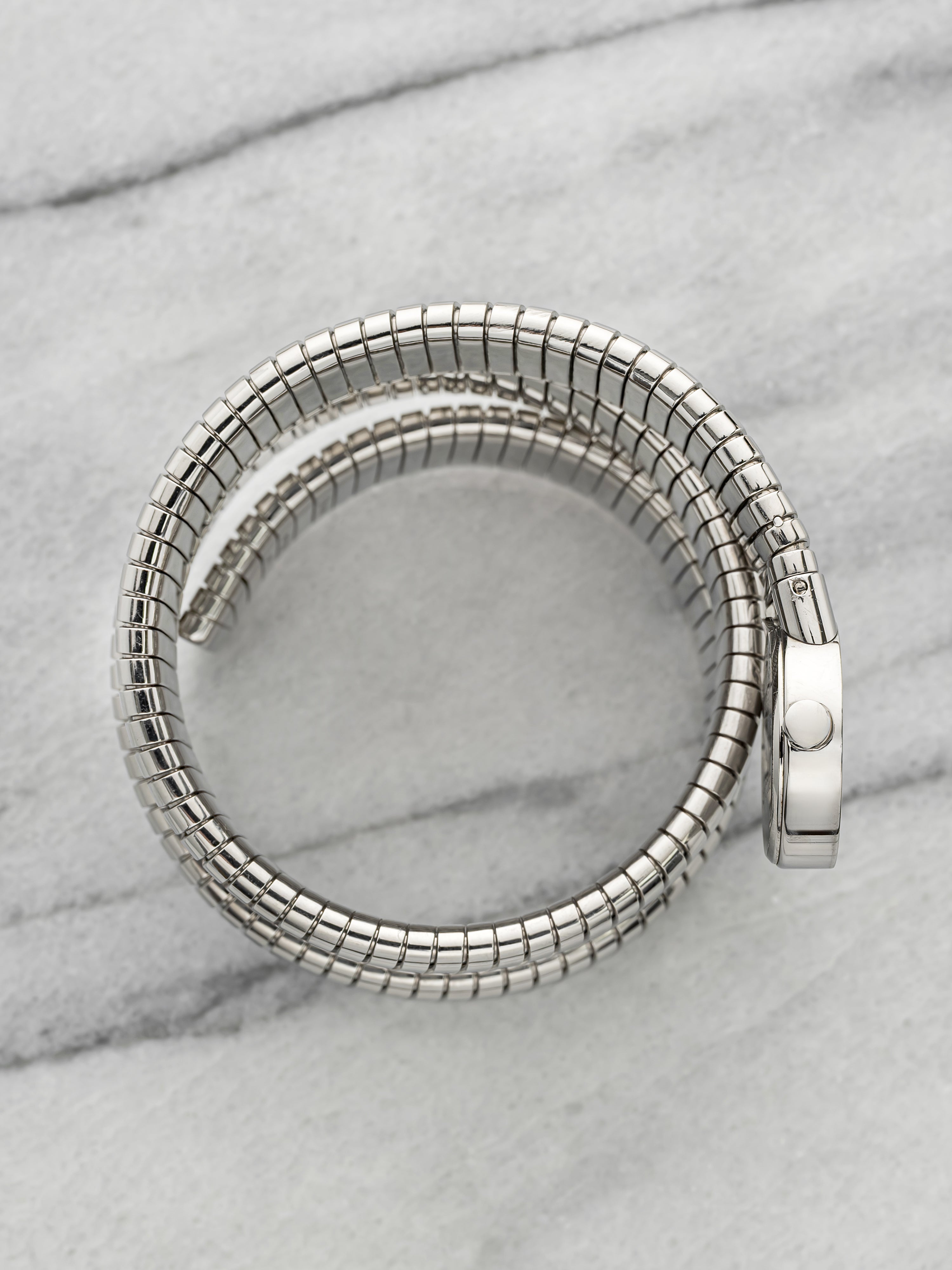 BVLGARI Lady Serpenti Tubogas BB191TS - Stainless Steel Triple Wrap Cuff Black Diamond Dial