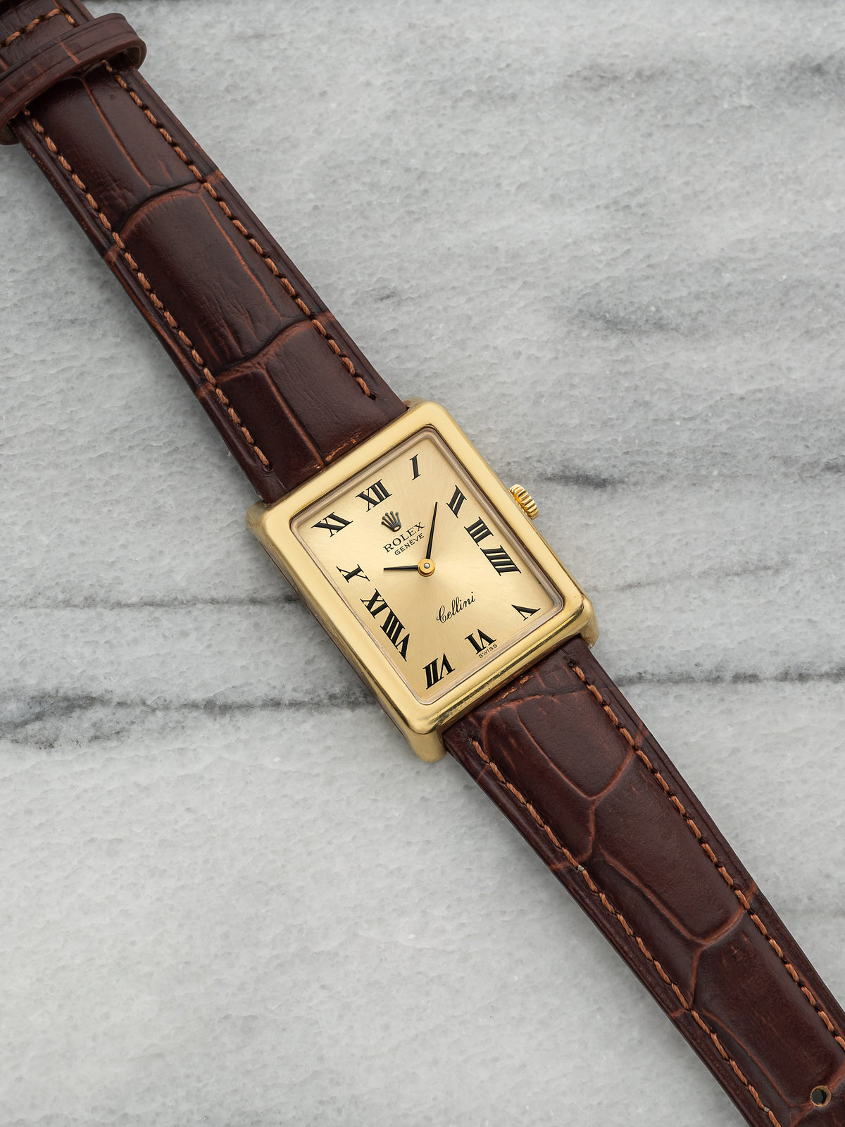 Vintage 1976 Rolex Cellini 4105 18K YG Champagne Roman Dial Manual 25mm