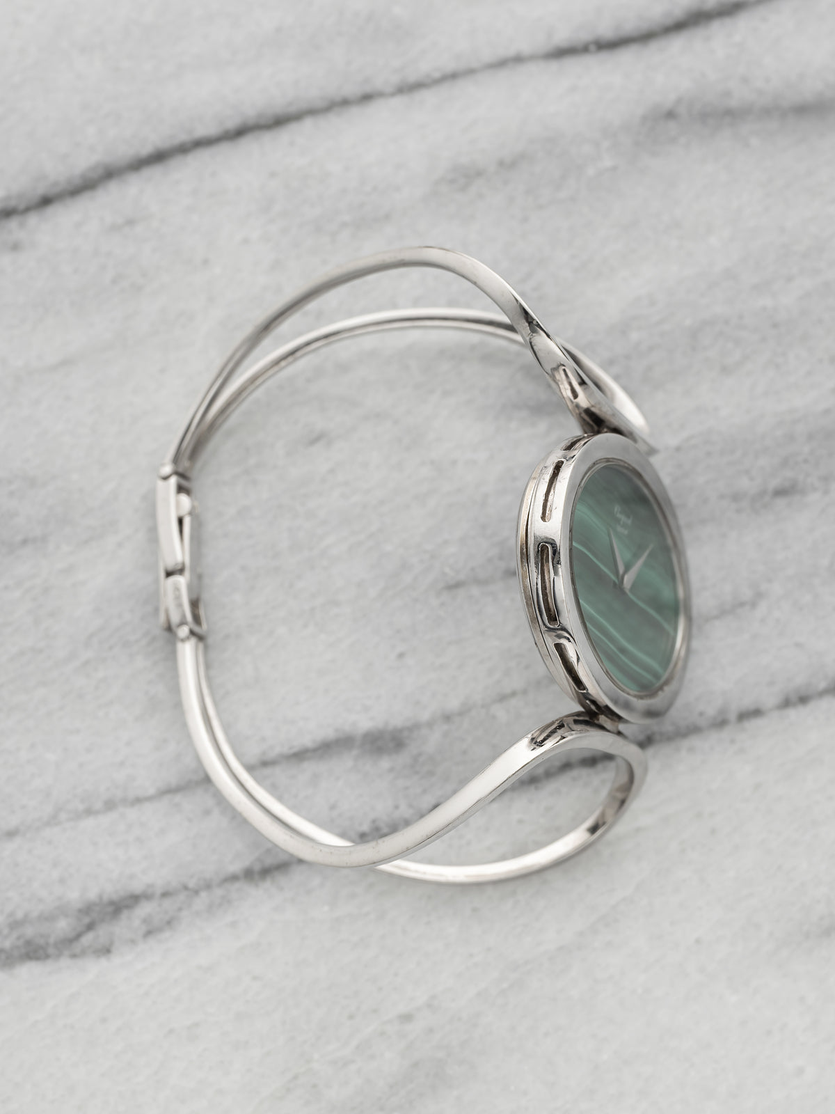 Vintage 1970s Chopard Lady Ellipse 5038 18K White Gold Malachite Manual 42mm
