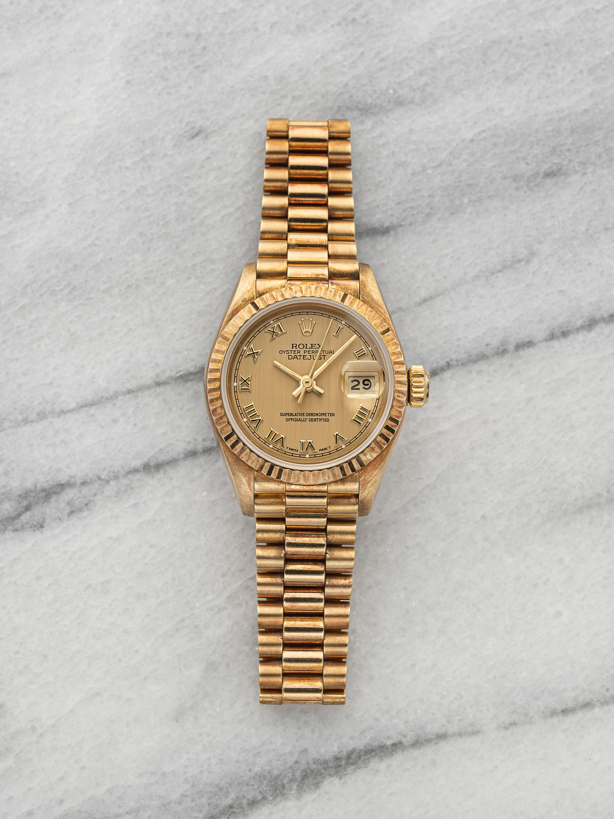 Vintage 1988 Rolex Lady Datejust President 69178 18K YG Champagne Automatic 26mm