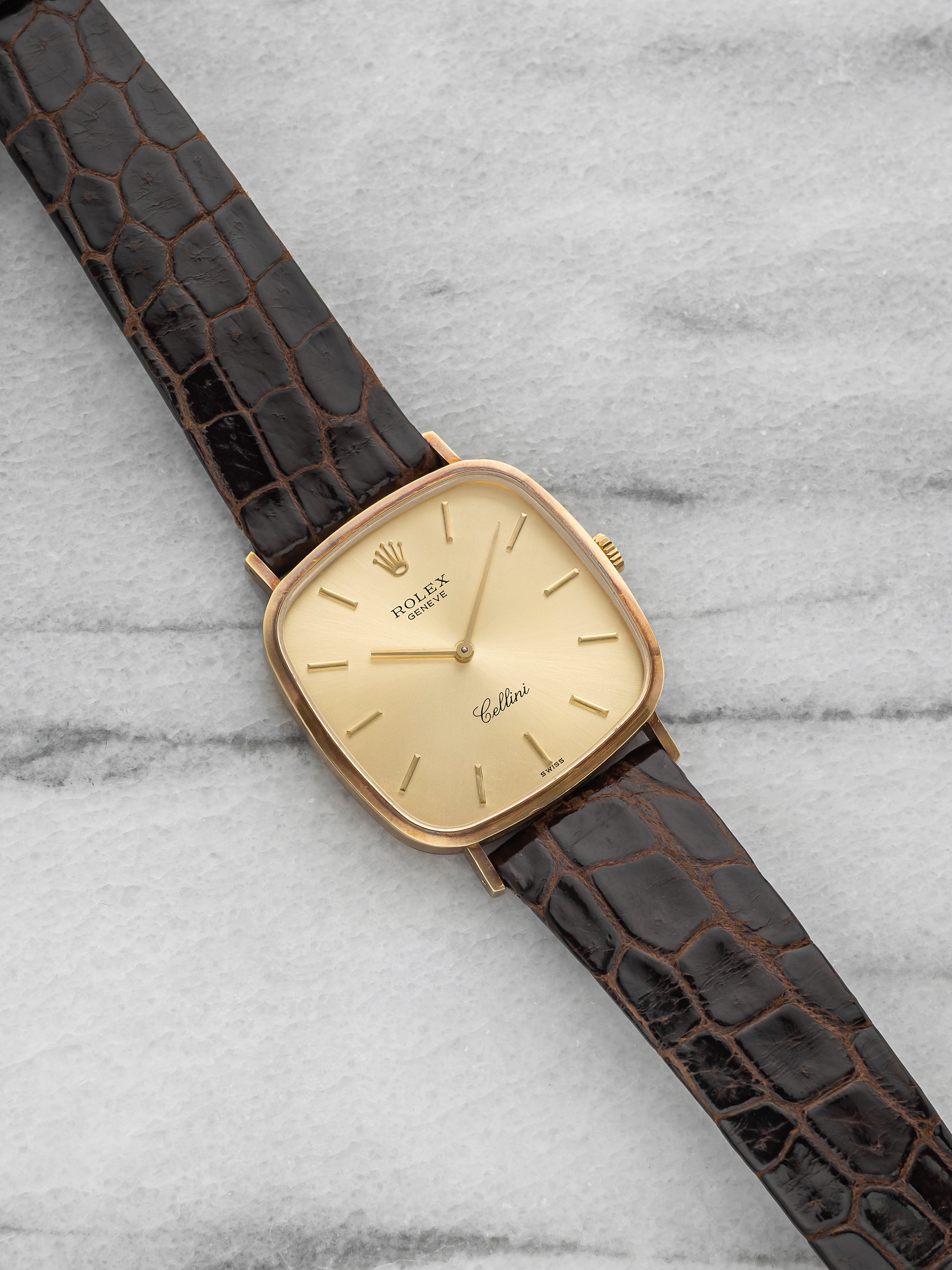 Vintage 1976 Rolex Cellini Cushion 4114 18K YG Champagne Dial Manual 30mm