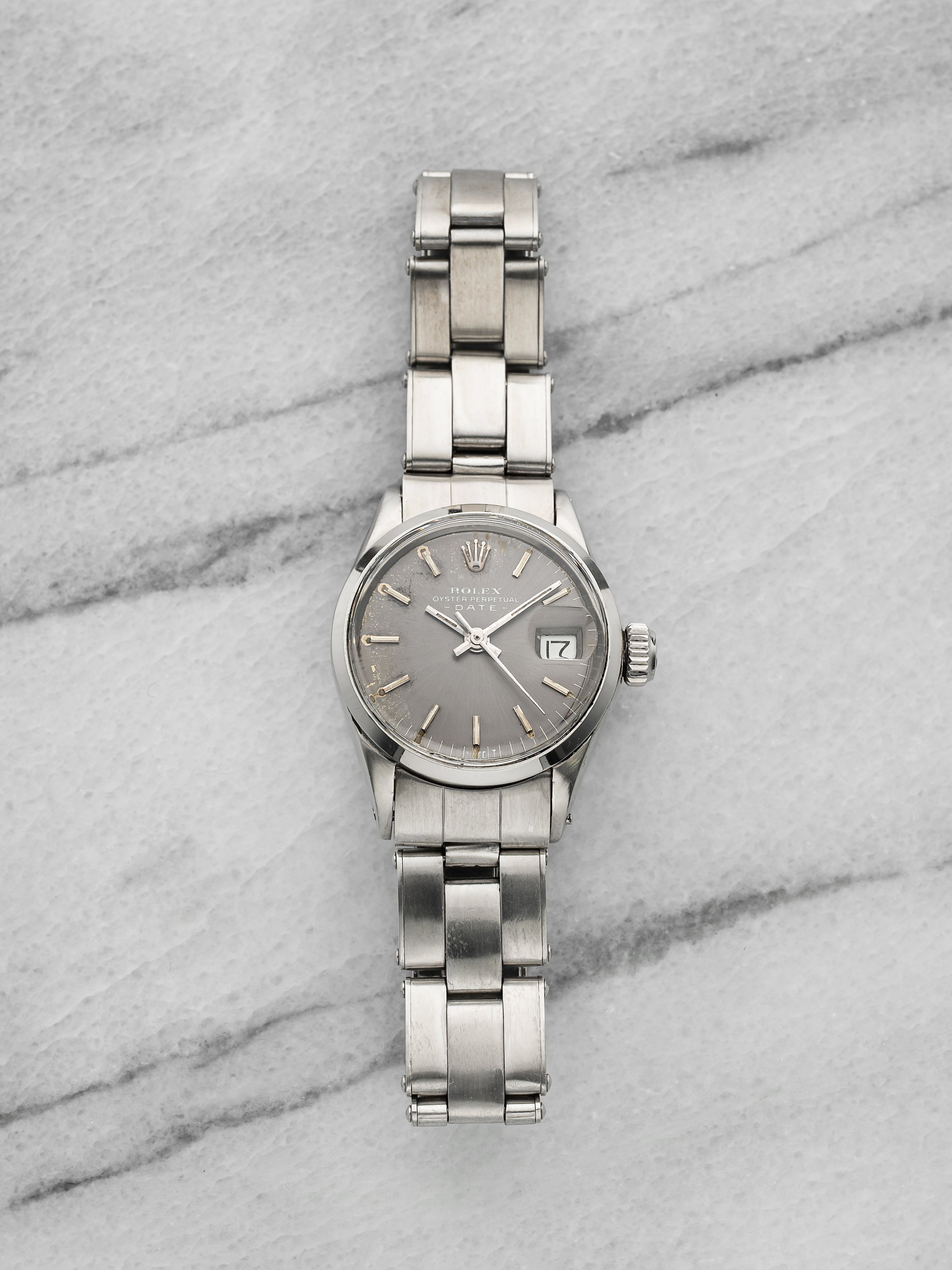 Vintage 1970 Rolex Lady Datejust 6516 Steel Grey Sunburst Dial Automatic 26mm