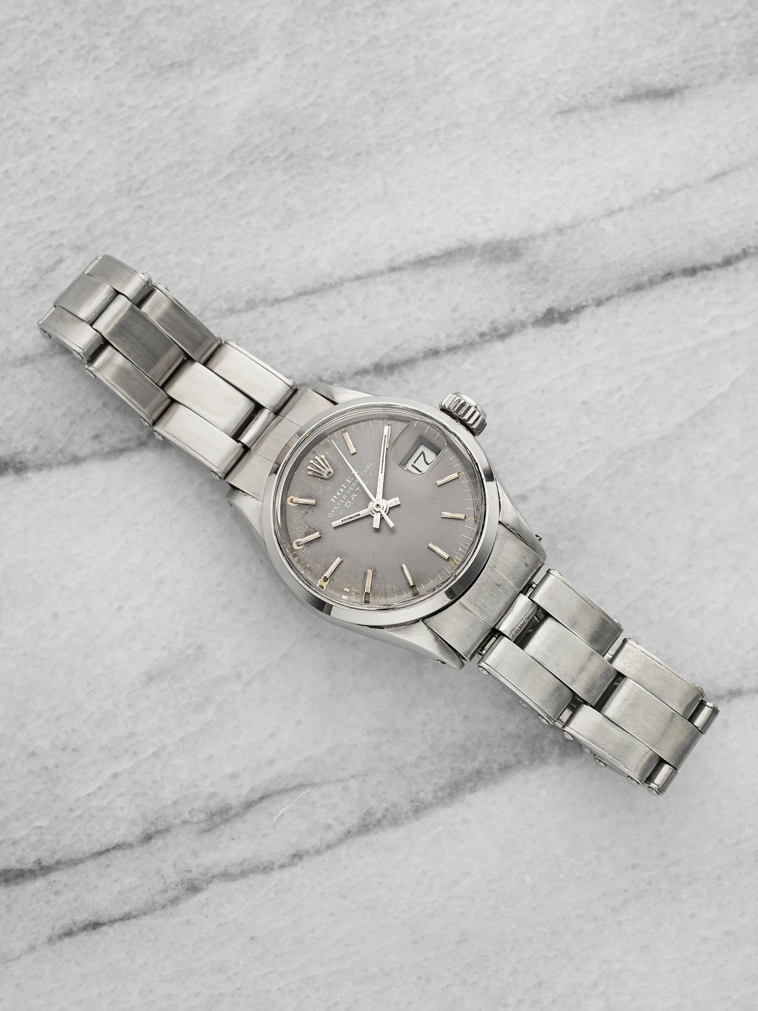 Vintage 1970 Rolex Lady Datejust 6516 Steel Grey Sunburst Dial Automatic 26mm