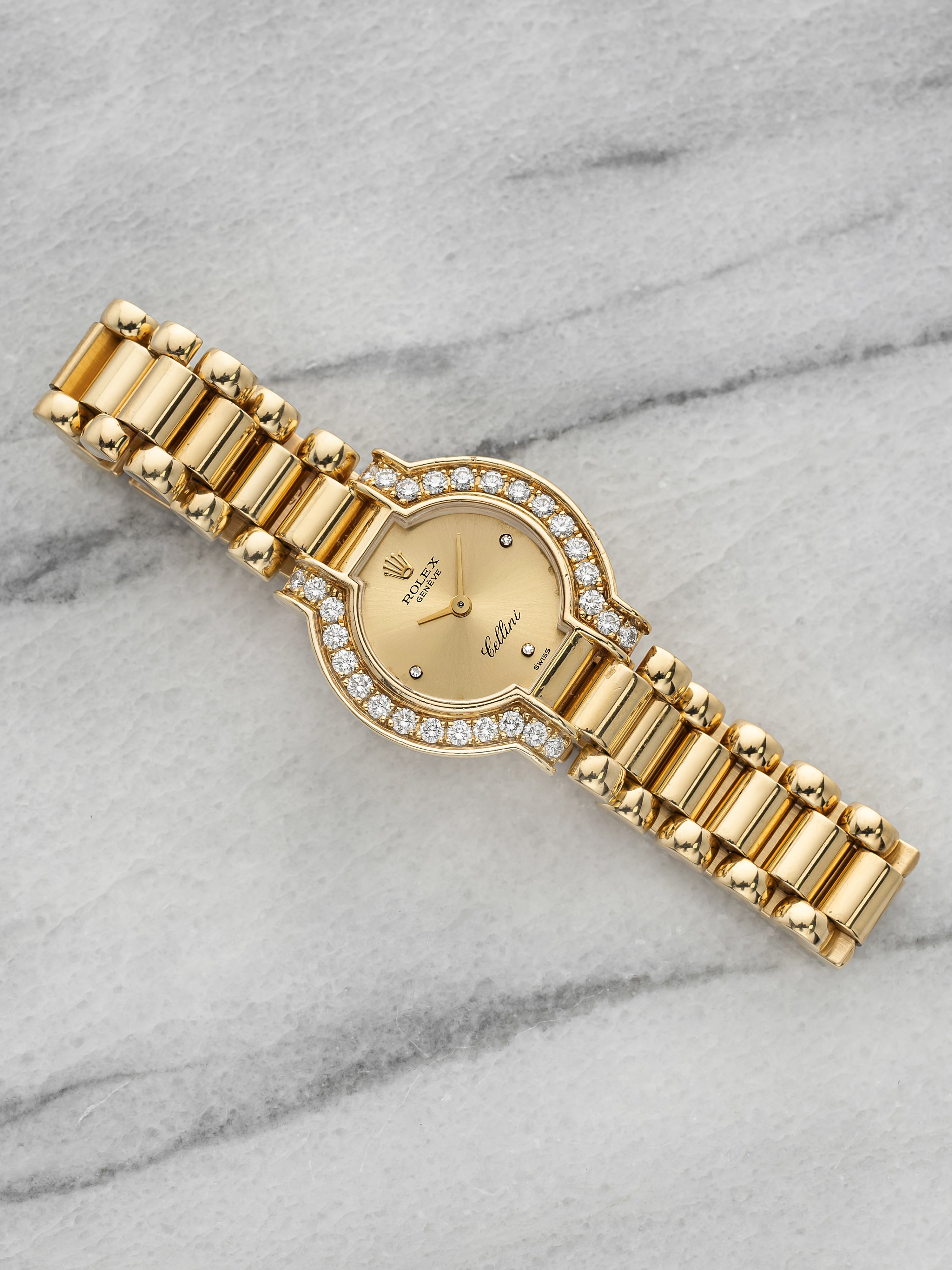 Vintage 1990s Rolex Cellini 2253 18K YG Champagne Diamond Dial Manual 23.5mm