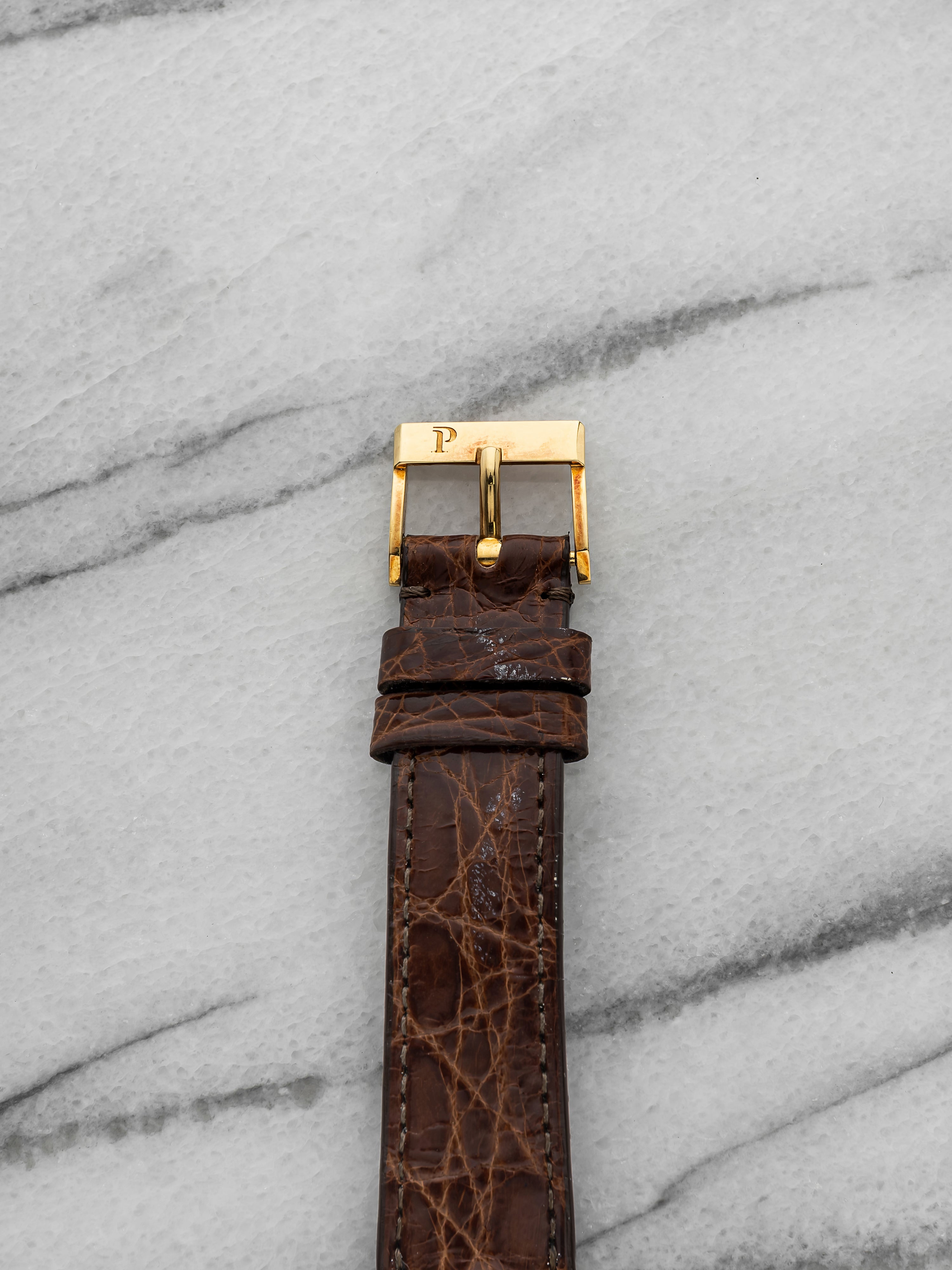 Vintage 1980s Piaget 8035 N Dress Watch 18K YG White Roman Dial Quartz 32 mm