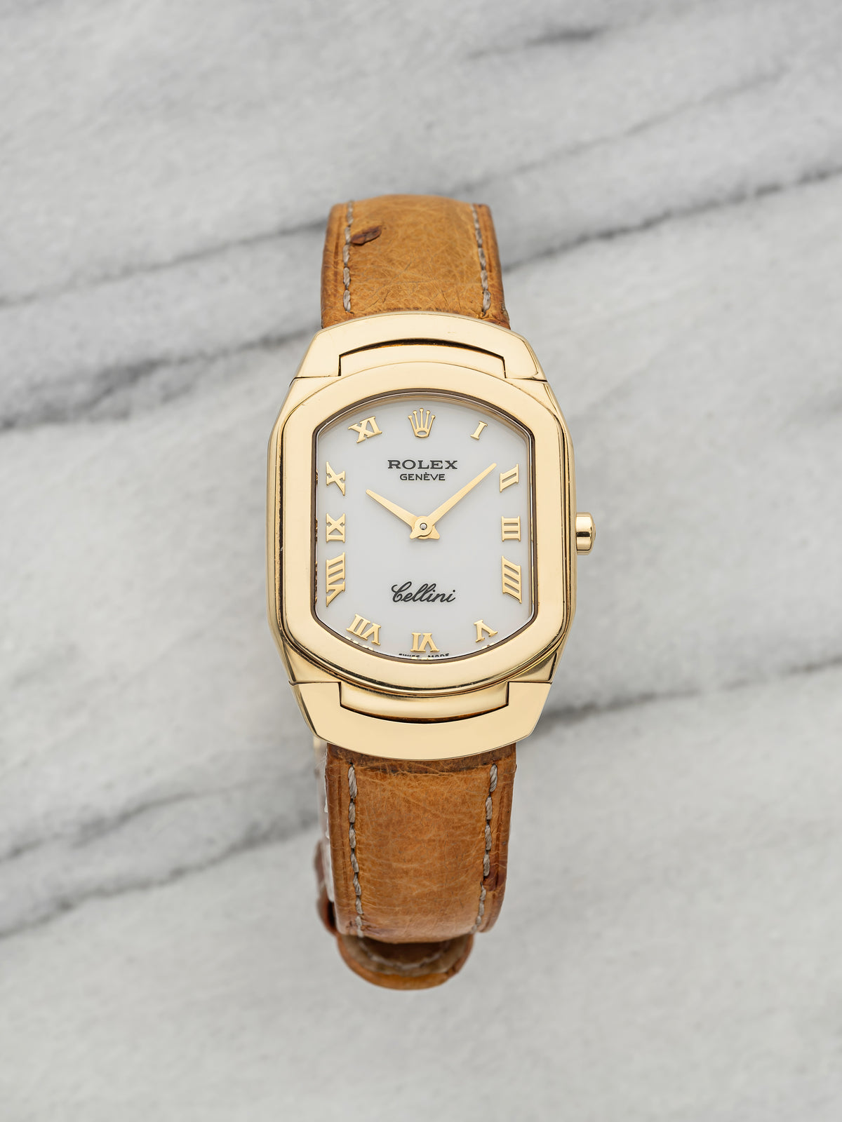 Vintage 1999 Rolex Lady Cellini 6631 18K YG White Roman Dial Quartz 24.5mm