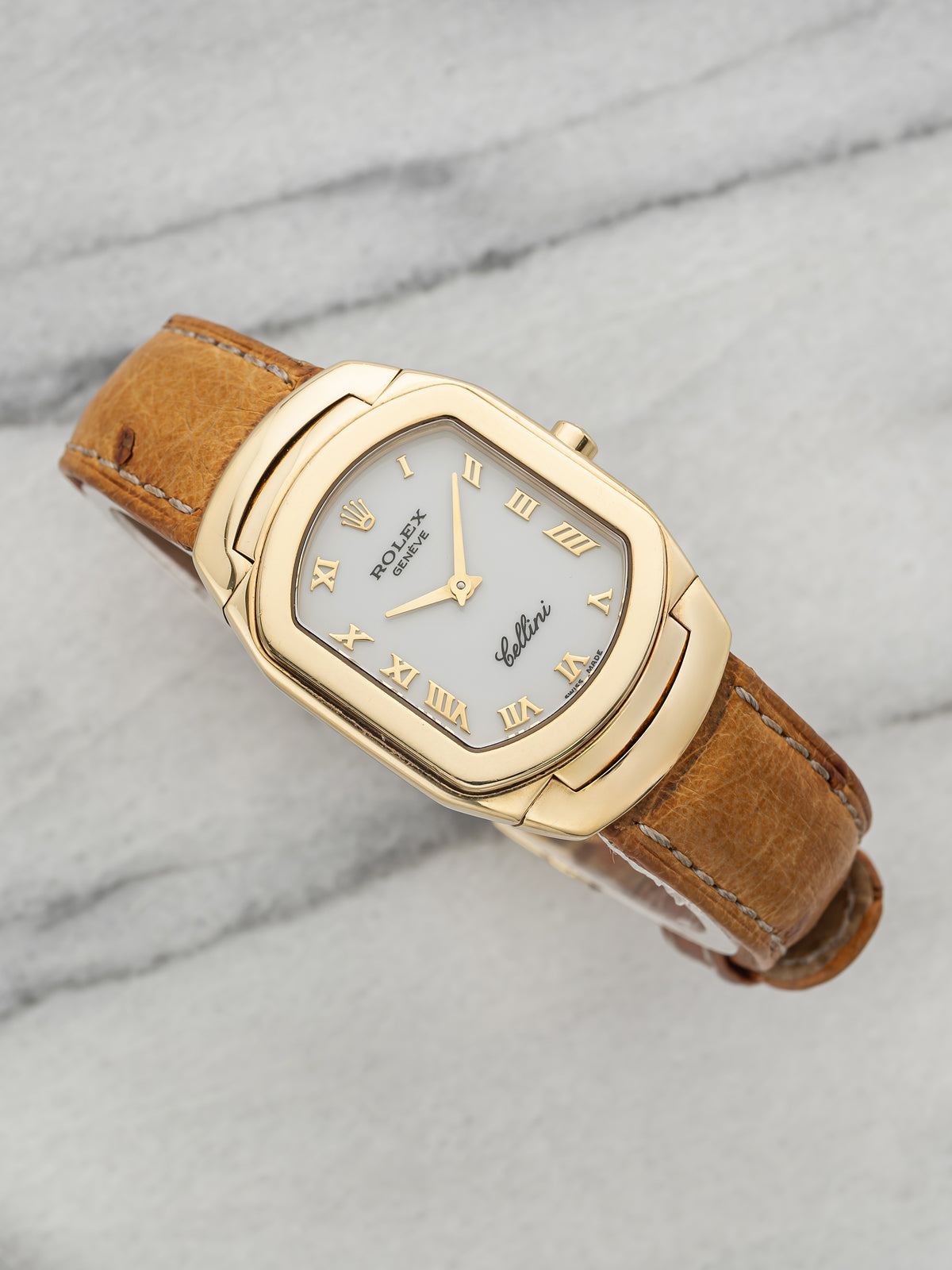 Vintage 1999 Rolex Lady Cellini 6631 18K YG White Roman Dial Quartz 24.5mm