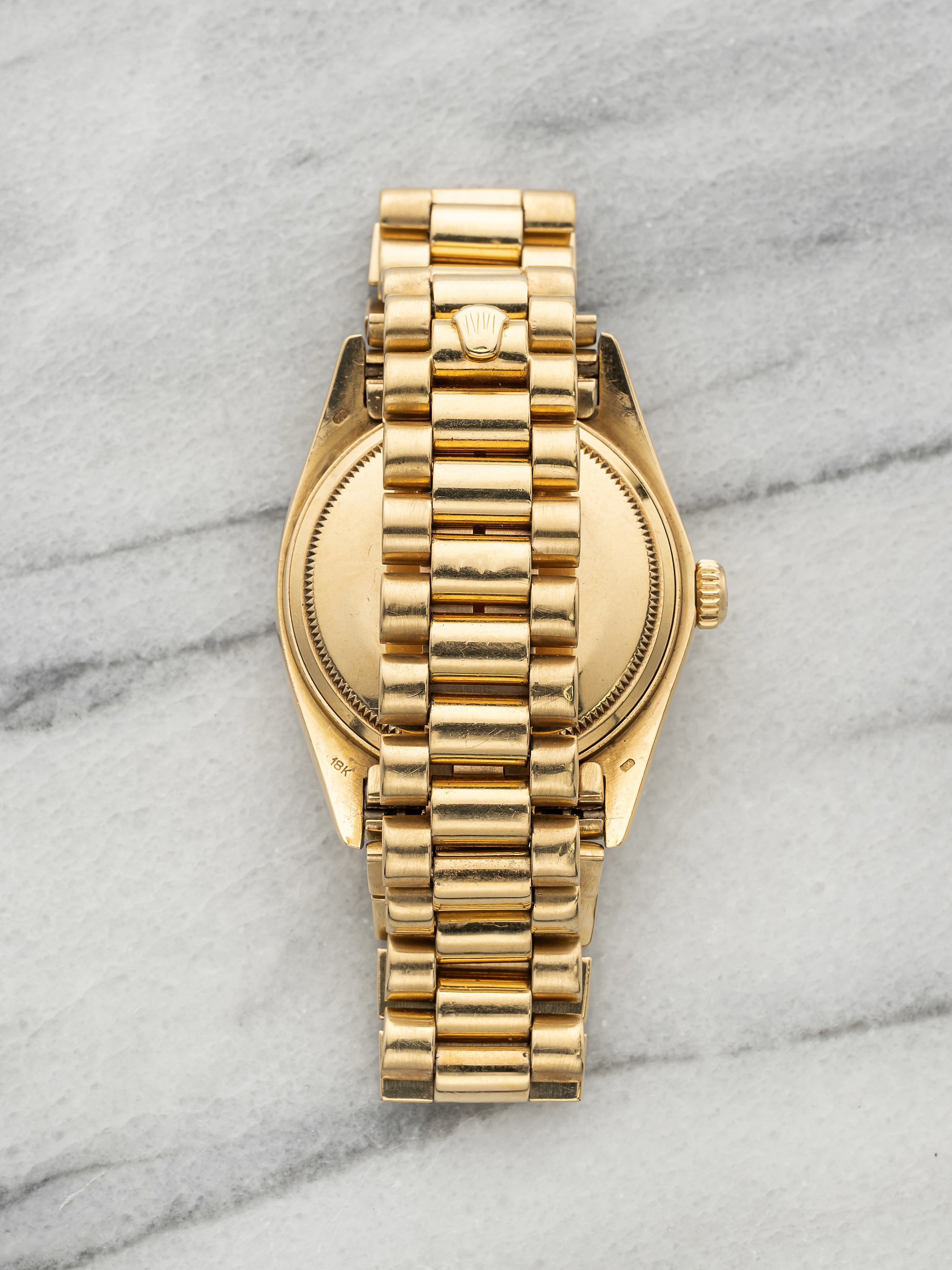 Vintage 1979 Rolex Day-Date 18038 18K Yellow Gold Walnut Wood Dial Auto 36mm