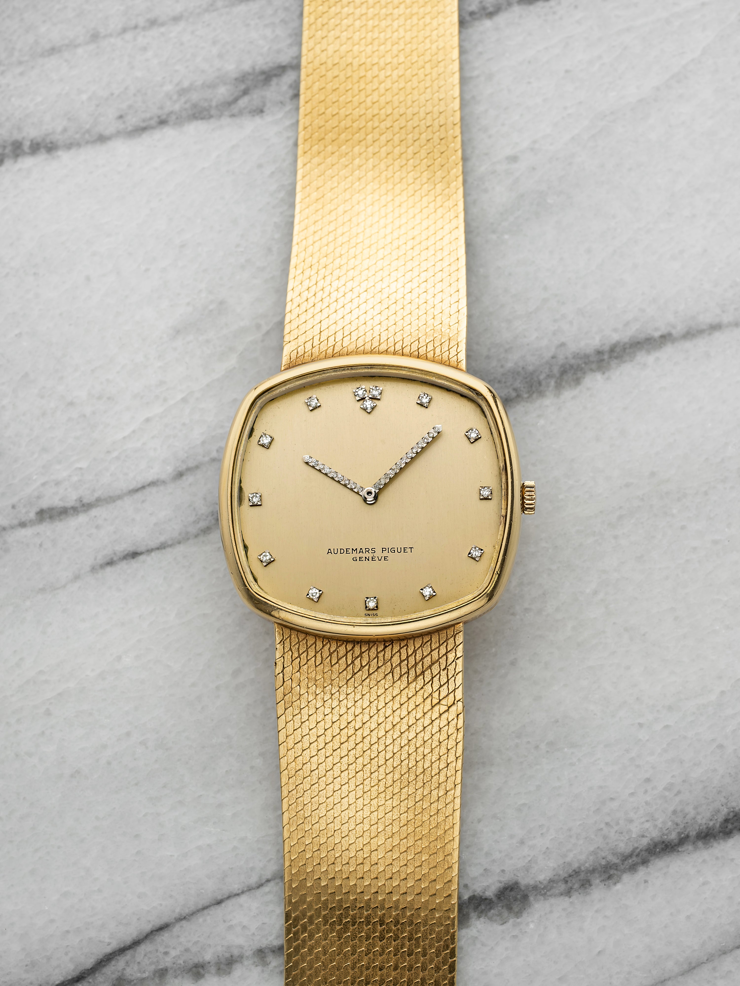 Vintage 1970s Audemars Piguet Cobra 18K YG Champagne Diamond Dial Manual 33 mm