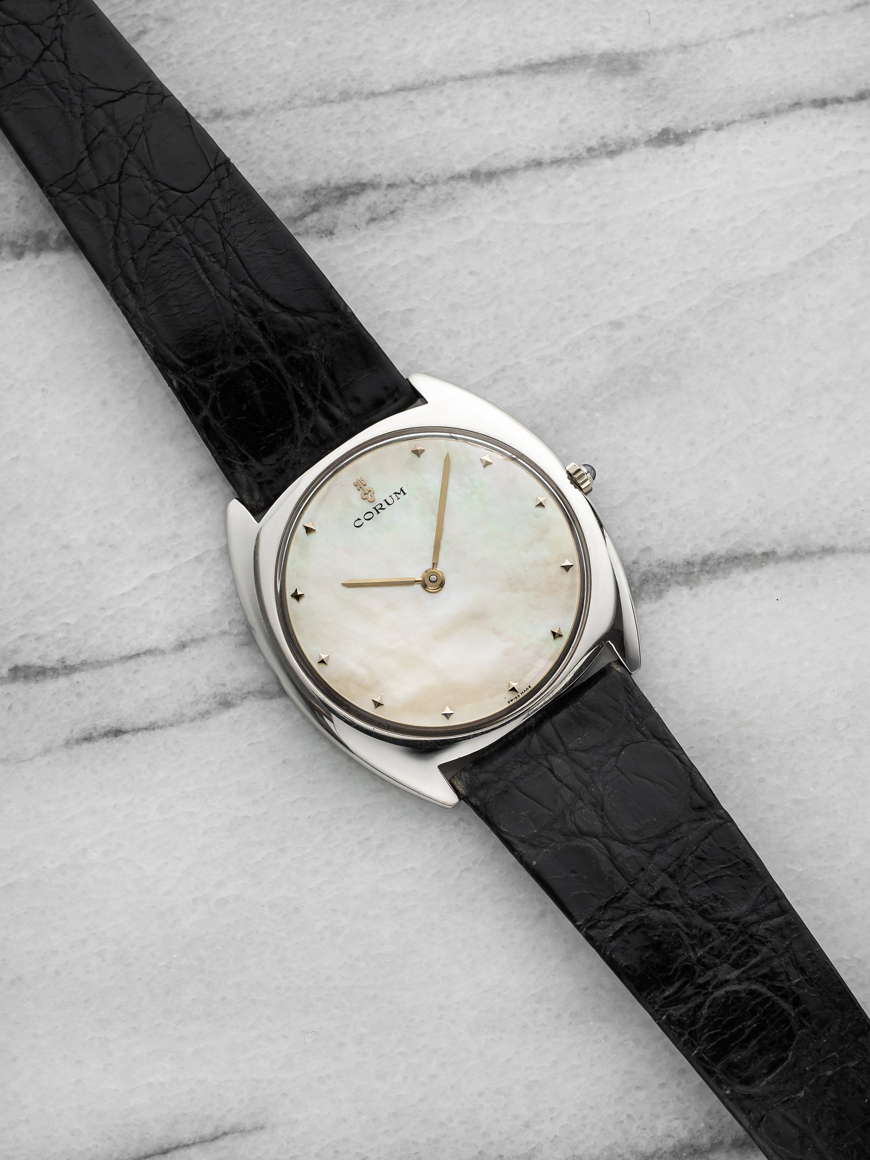 Vintage 1970s Corum Dress Watch 57169 18K WG Mother of Pearl Manual 34 mm