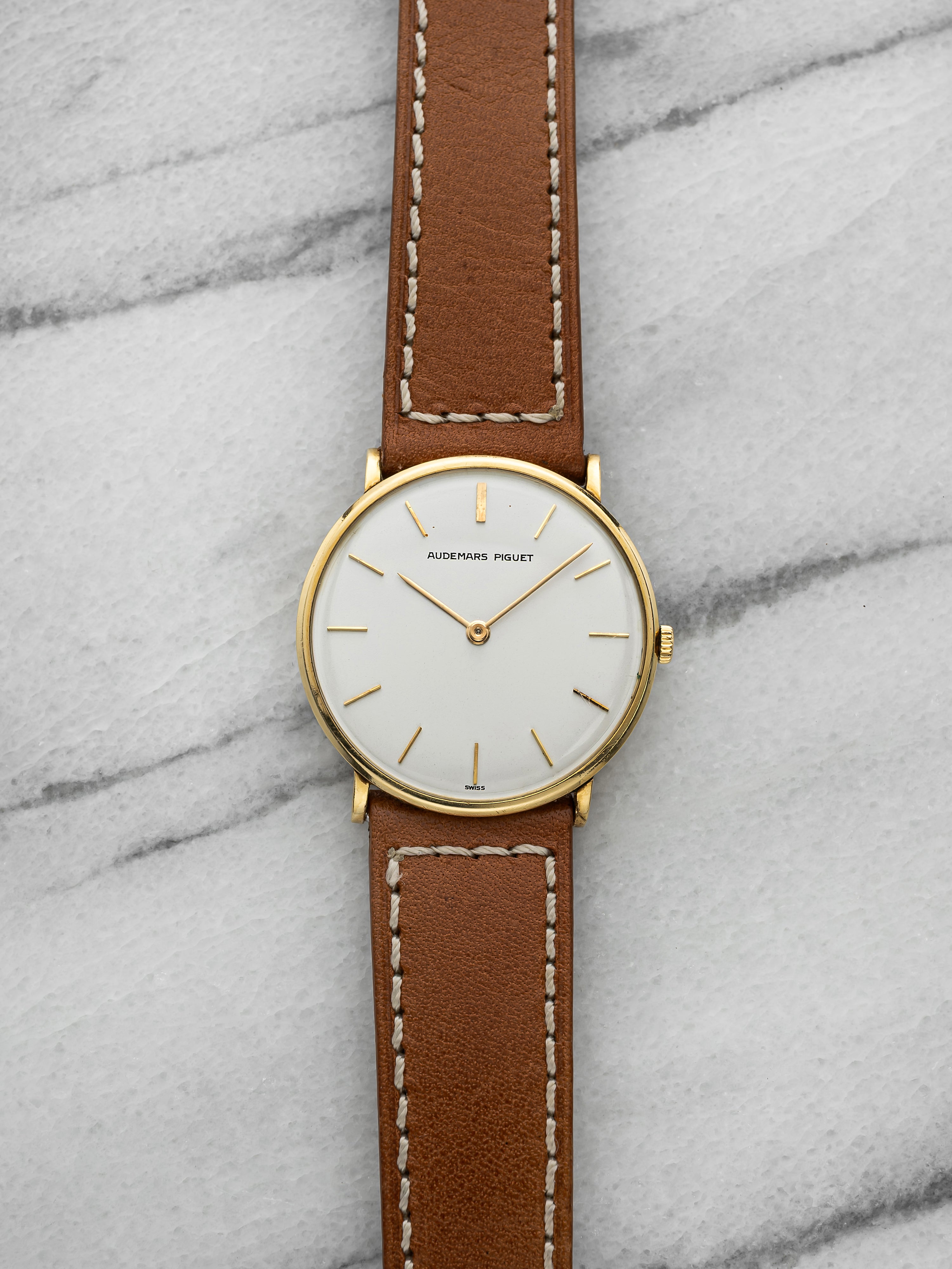Vintage 1960s Audemars Piguet Ultra Thin 18K Yellow Gold White Dial Manual 32mm