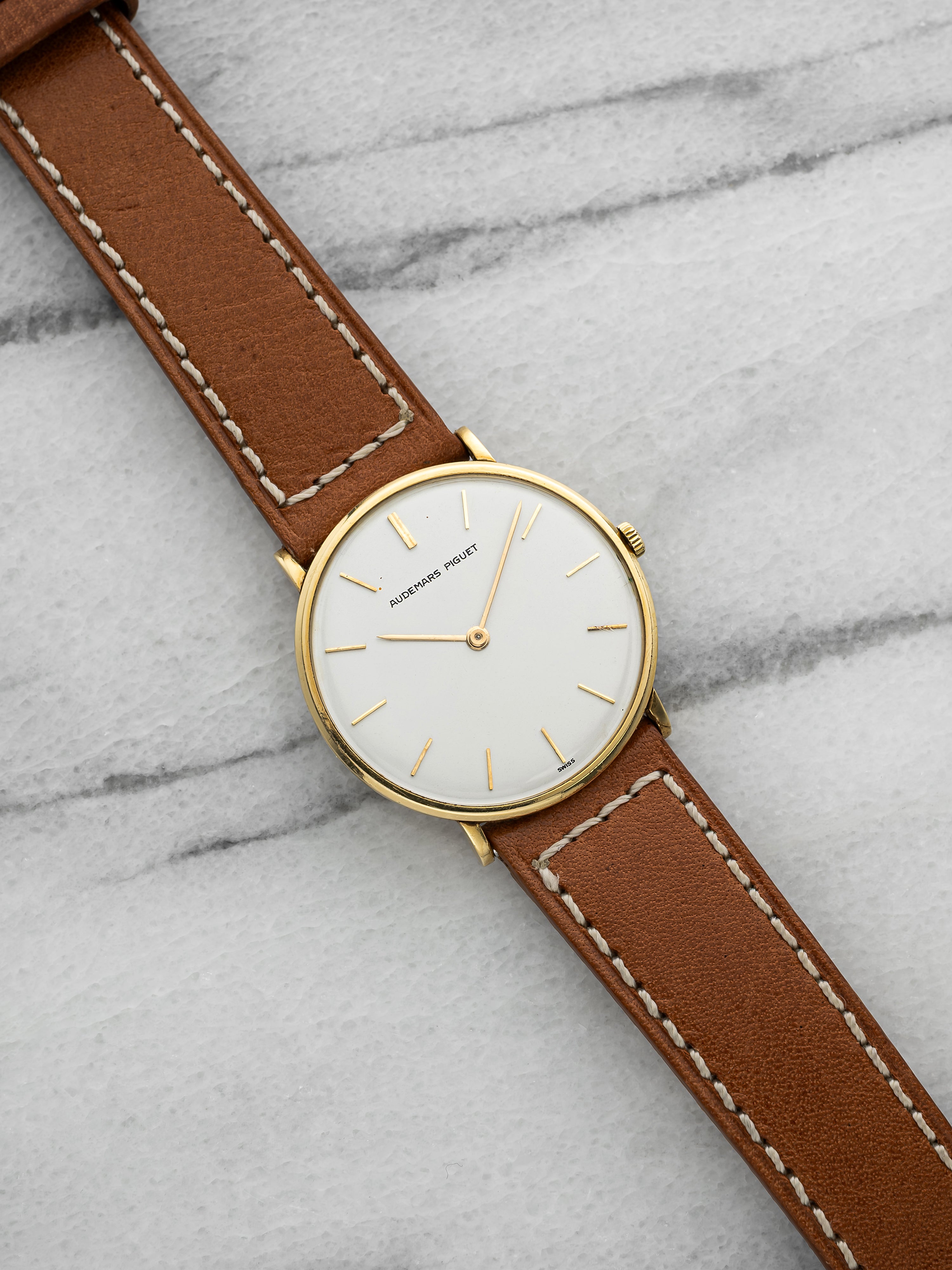 Vintage 1960s Audemars Piguet Ultra Thin 18K Yellow Gold White Dial Manual 32mm